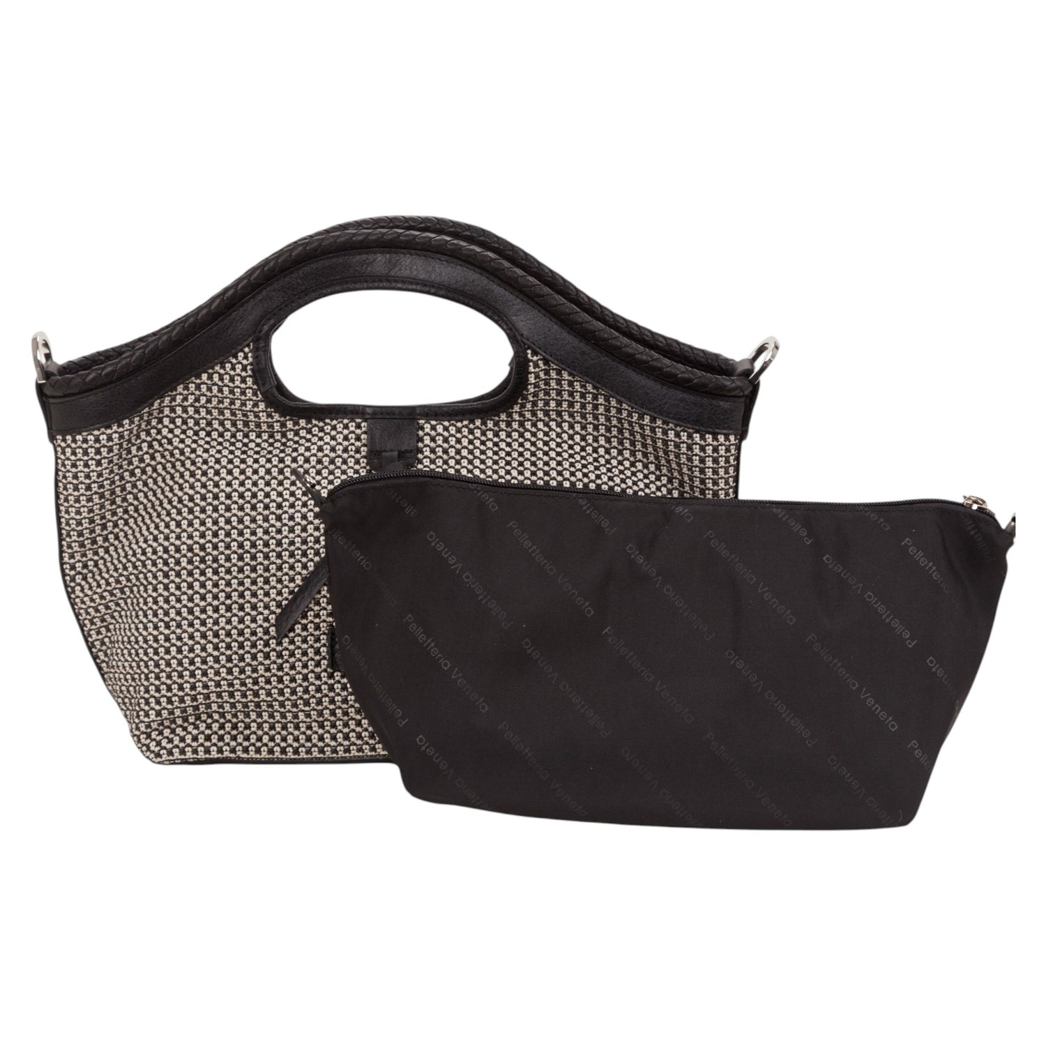 Pelletteria Veneta Borsa a Mano Donna in Pelle e Raffia Nera con Pochette