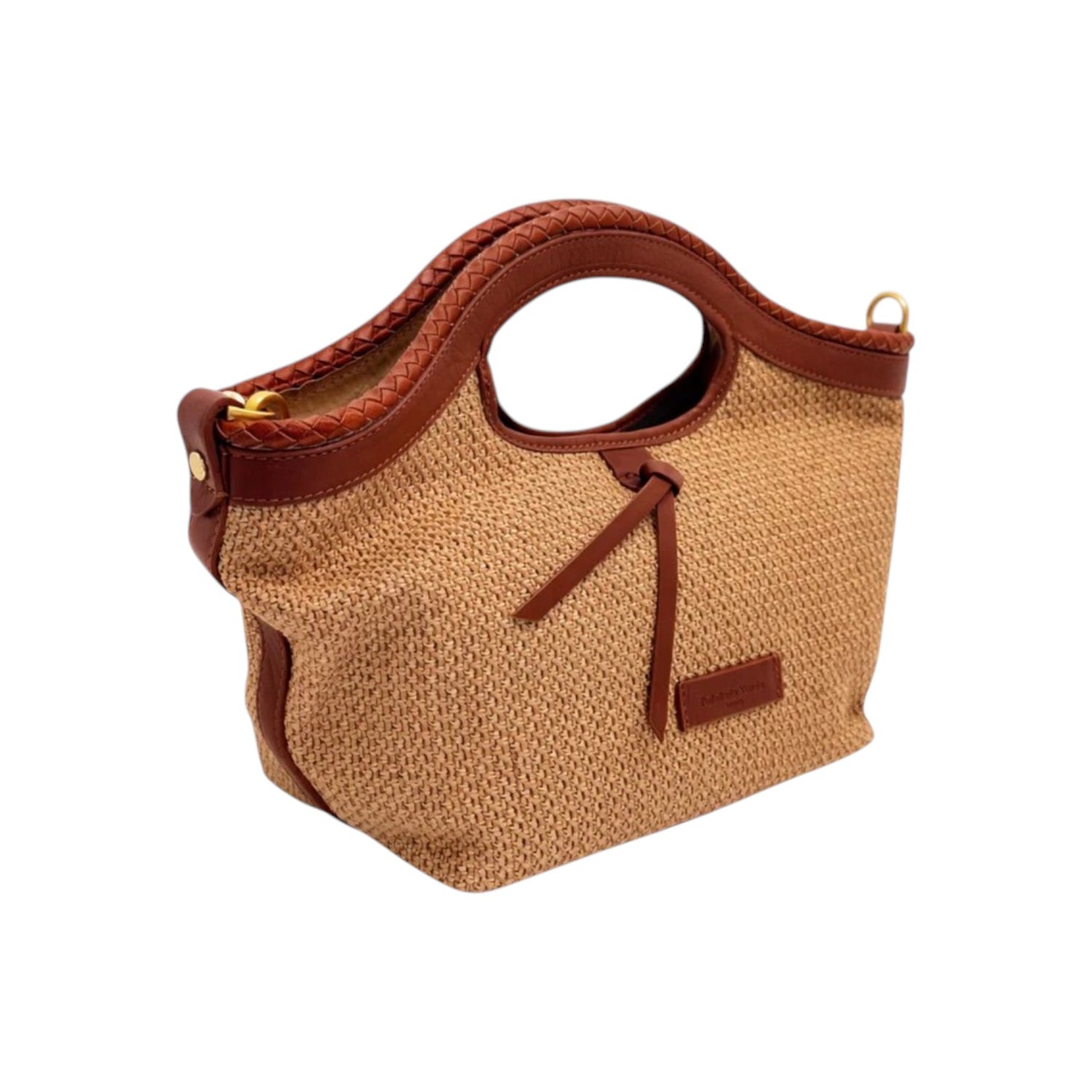 Pelletteria Veneta Borsa a Mano Donna in Pelle e Raffia Cuoio con Tracolla