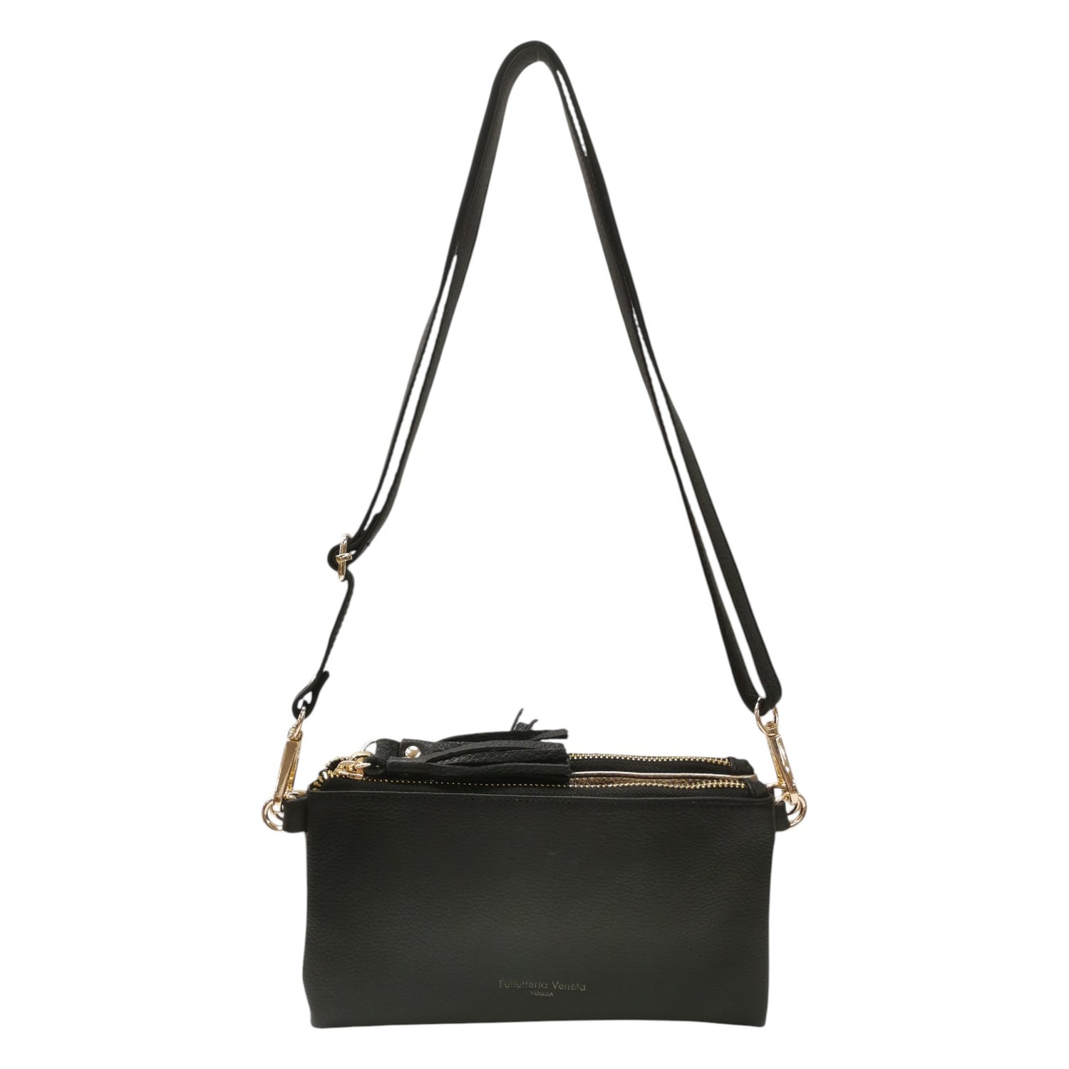 Pelletteria Veneta Borsa a Tracolla Donna Double Face in Pelle Nero Oro