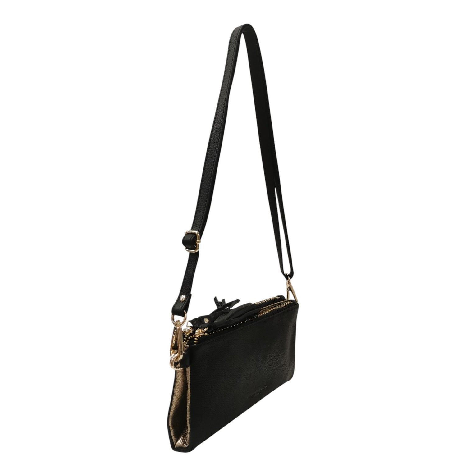 Pelletteria Veneta Borsa a Tracolla Donna Double Face in Pelle Nero Oro