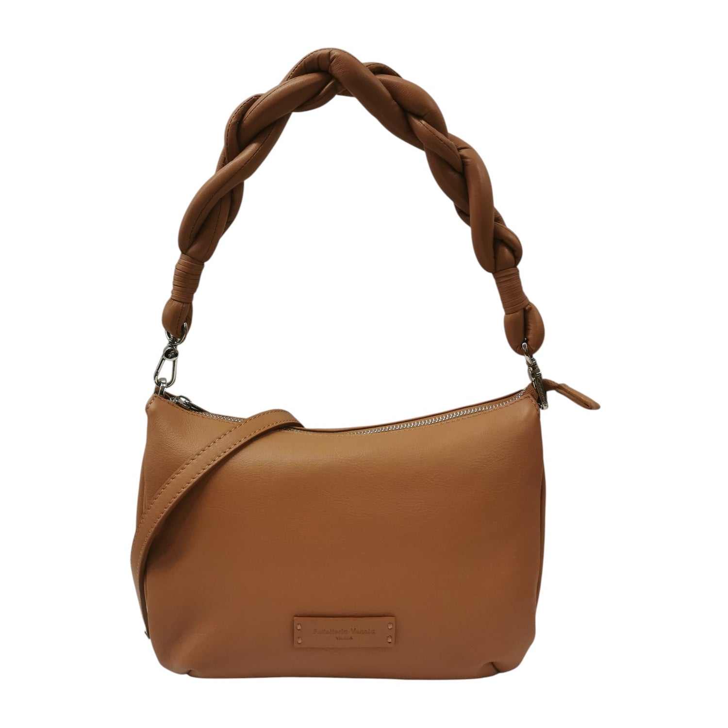 Pelletteria Veneta Borsa a Spalla Donna in Pelle Cuoio con Manico Intrecciato e Tracolla