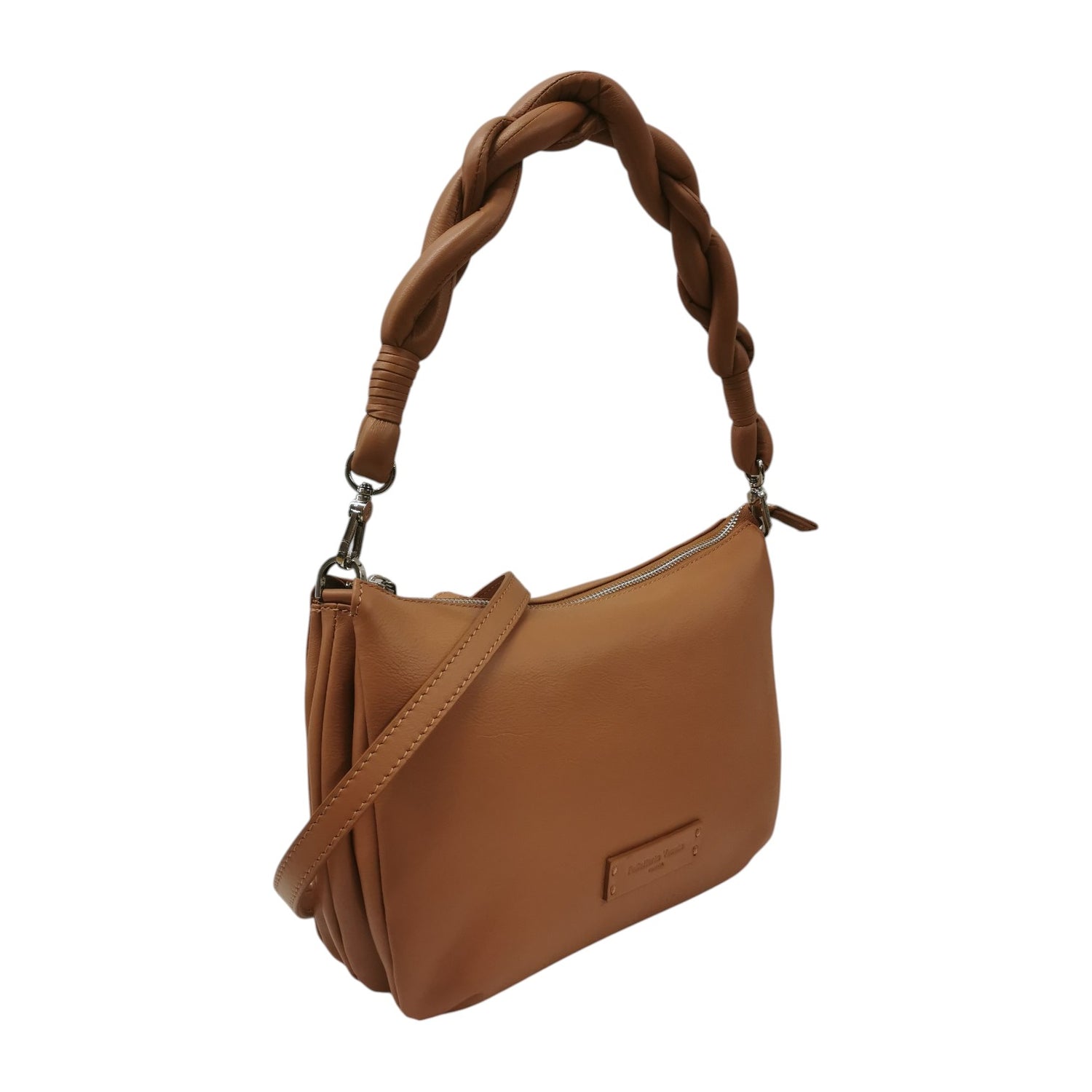 Pelletteria Veneta Borsa a Spalla Donna in Pelle Cuoio con Manico Intrecciato e Tracolla