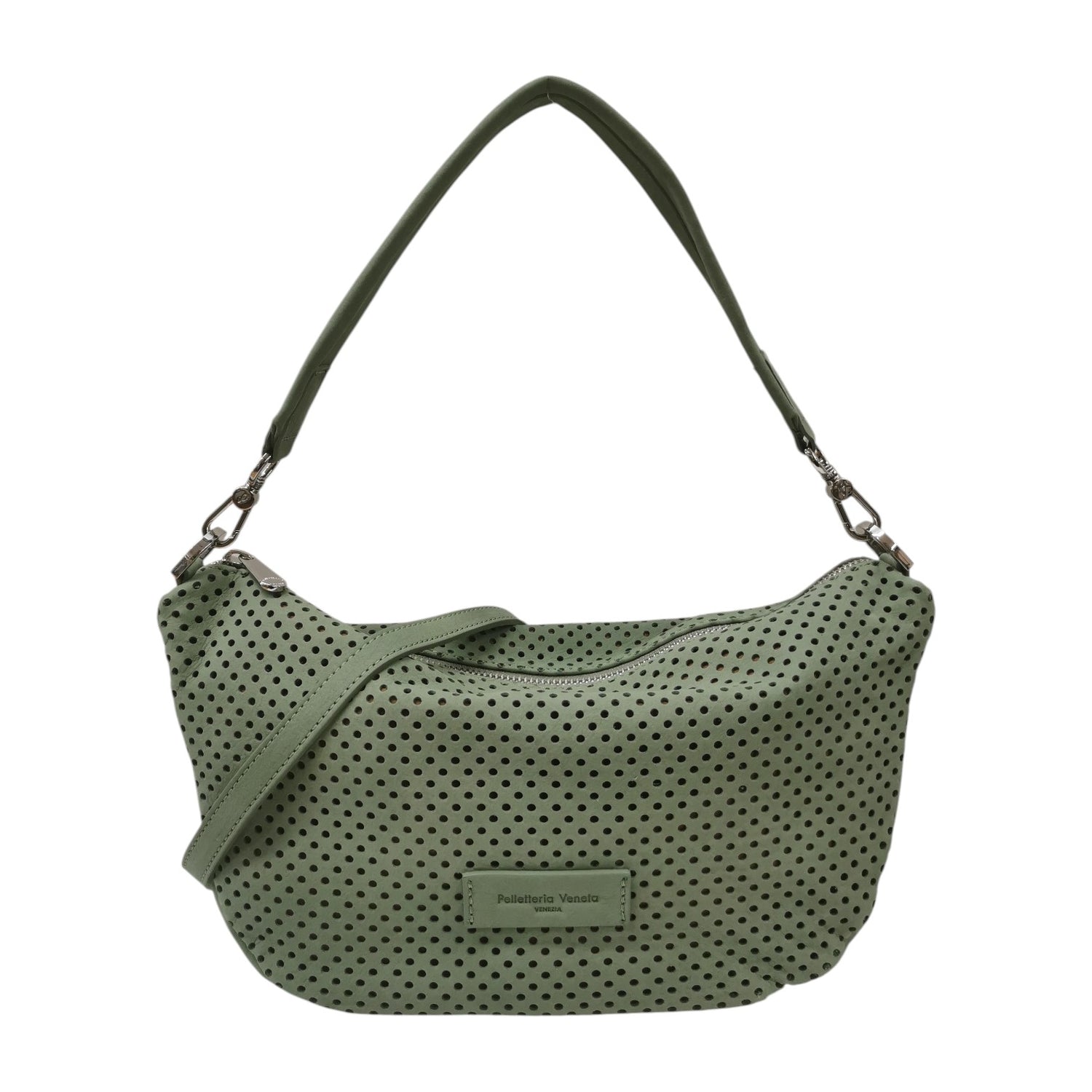 Pelletteria Veneta Borsa a Spalla Donna Traforata Media Salvia