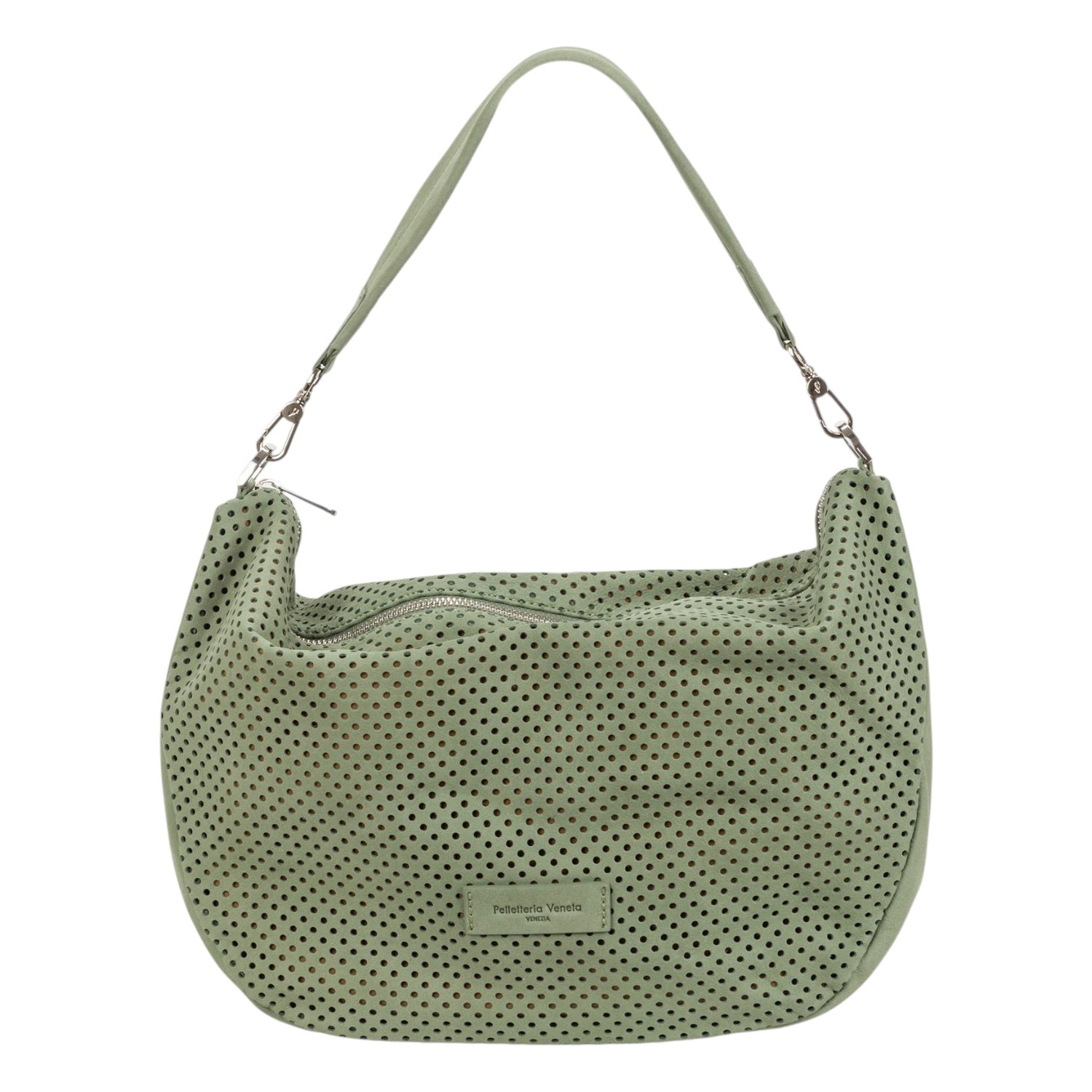 Pelletteria Veneta Borsa a Spalla Donna Traforata Grande Salvia