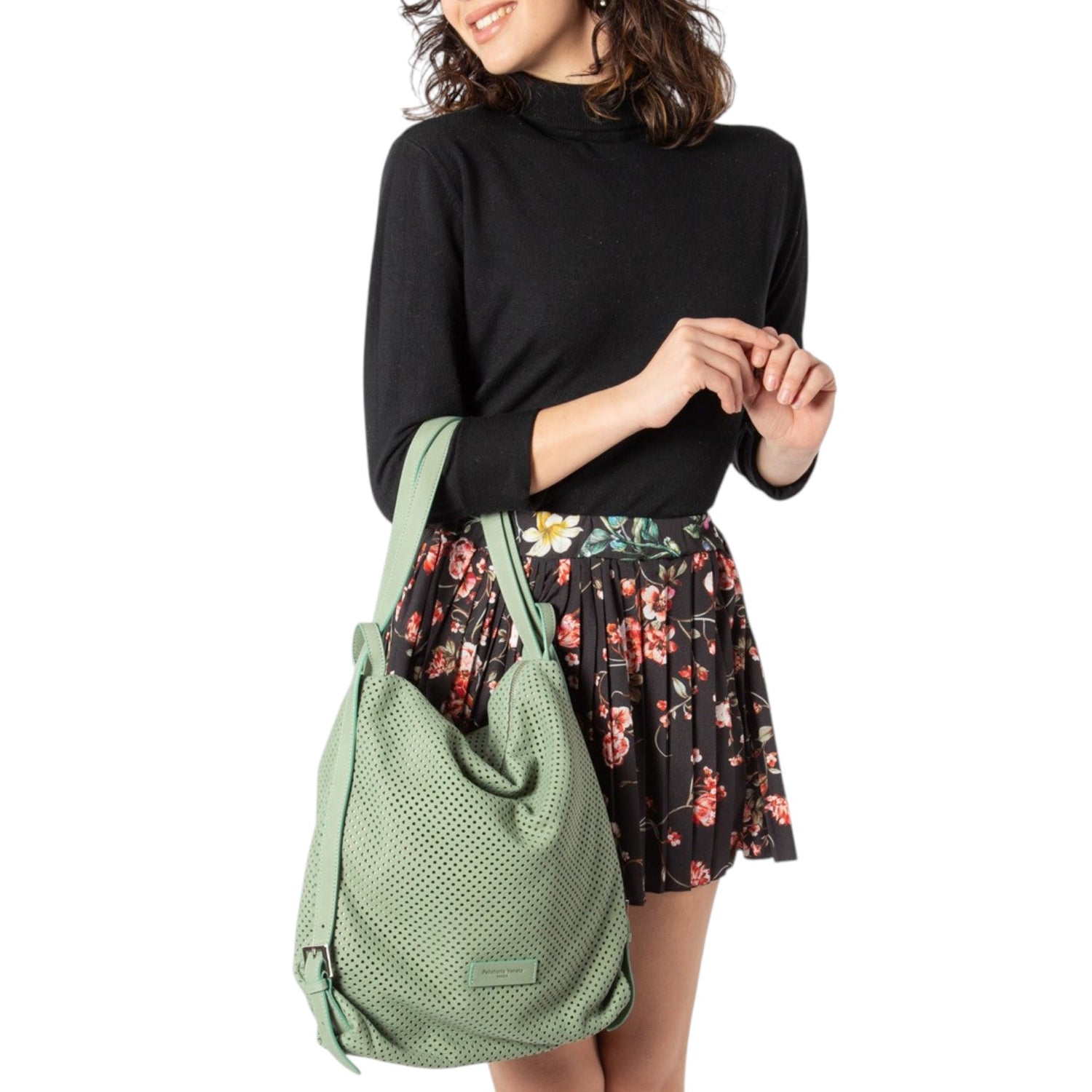 Pelletteria Veneta Borsa/Zaino Donna in Nabuck Traforato Salvia