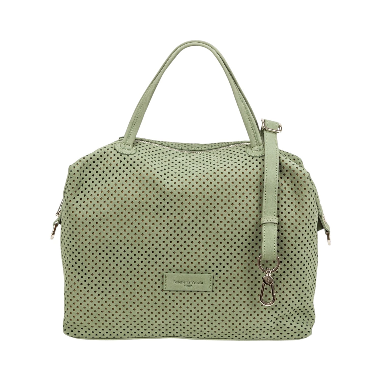Pelletteria Veneta Borsa a Mano Donna in Nabuck Traforato Salvia con Tracolla