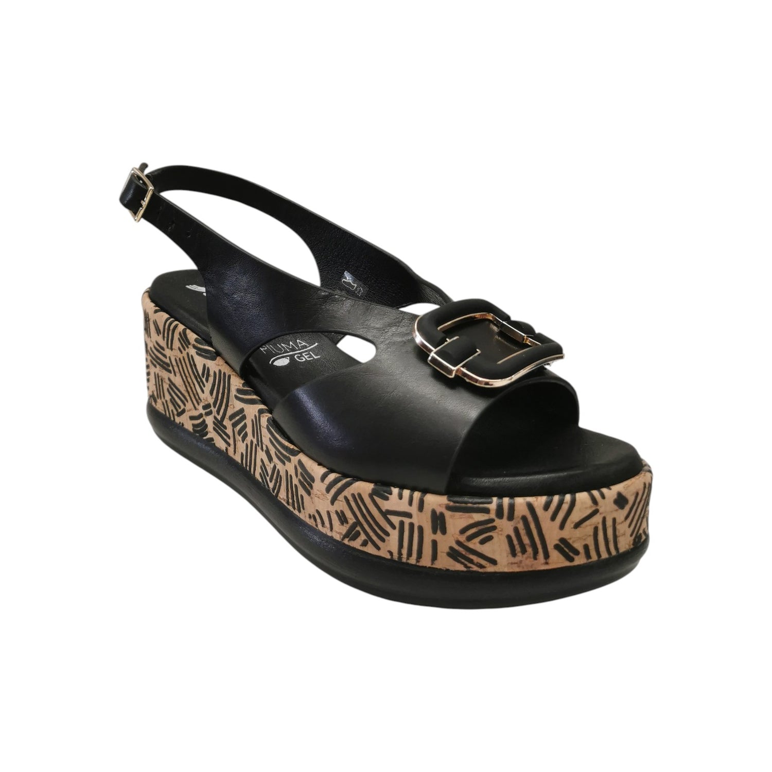 Susimoda Sandalo Donna in Pelle Nera con Zeppa Alta 70mm