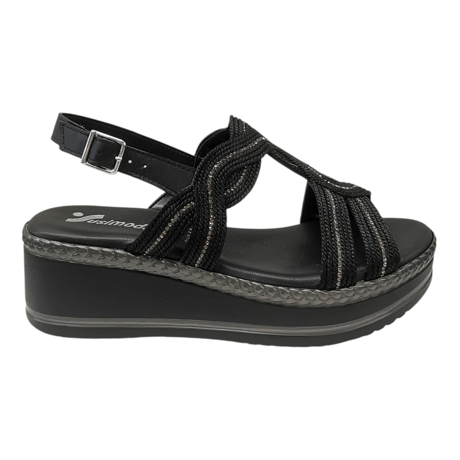 Susimoda Sandalo Donna Nero in Corda con Zeppa Alta 55mm
