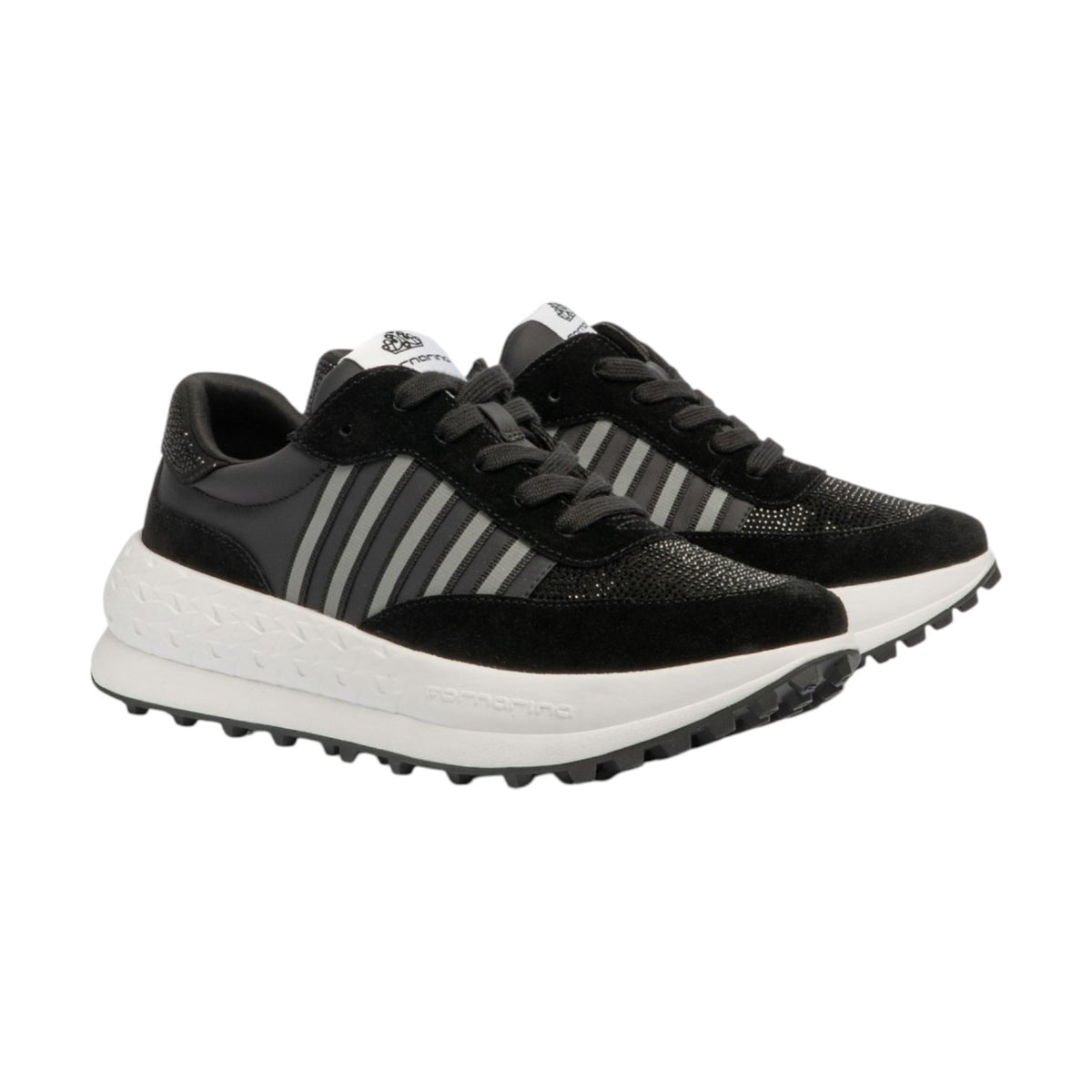 Fornarina Double Run Sneakers Donna Nera con Strass