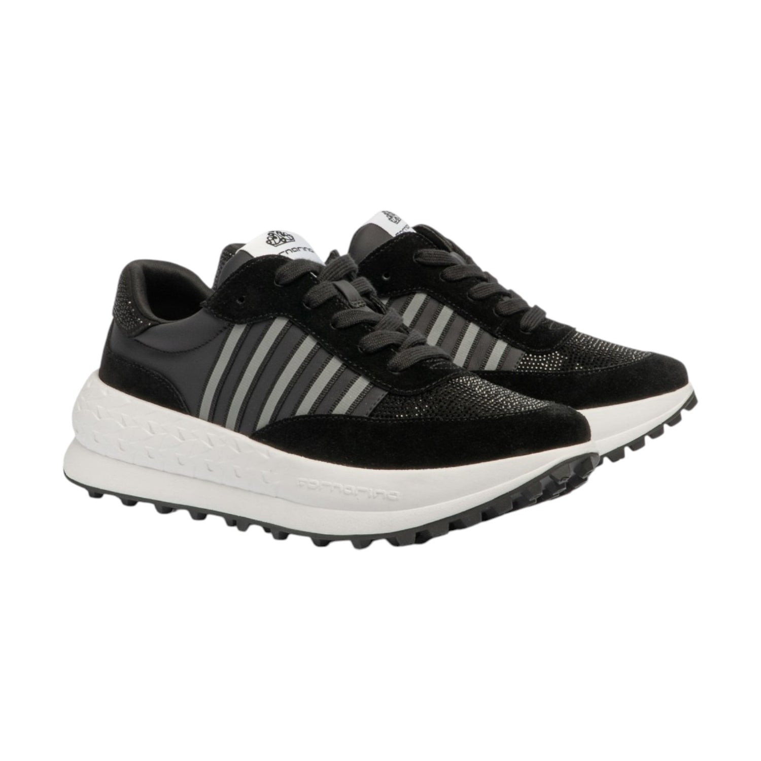 Fornarina Double Run Sneakers Donna Nera con Strass
