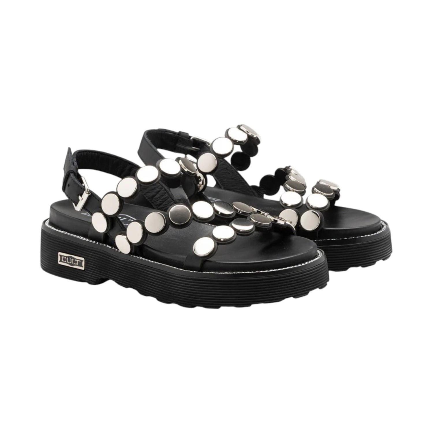 Cult Sandalo Donna in Pelle Nera con Borchie
