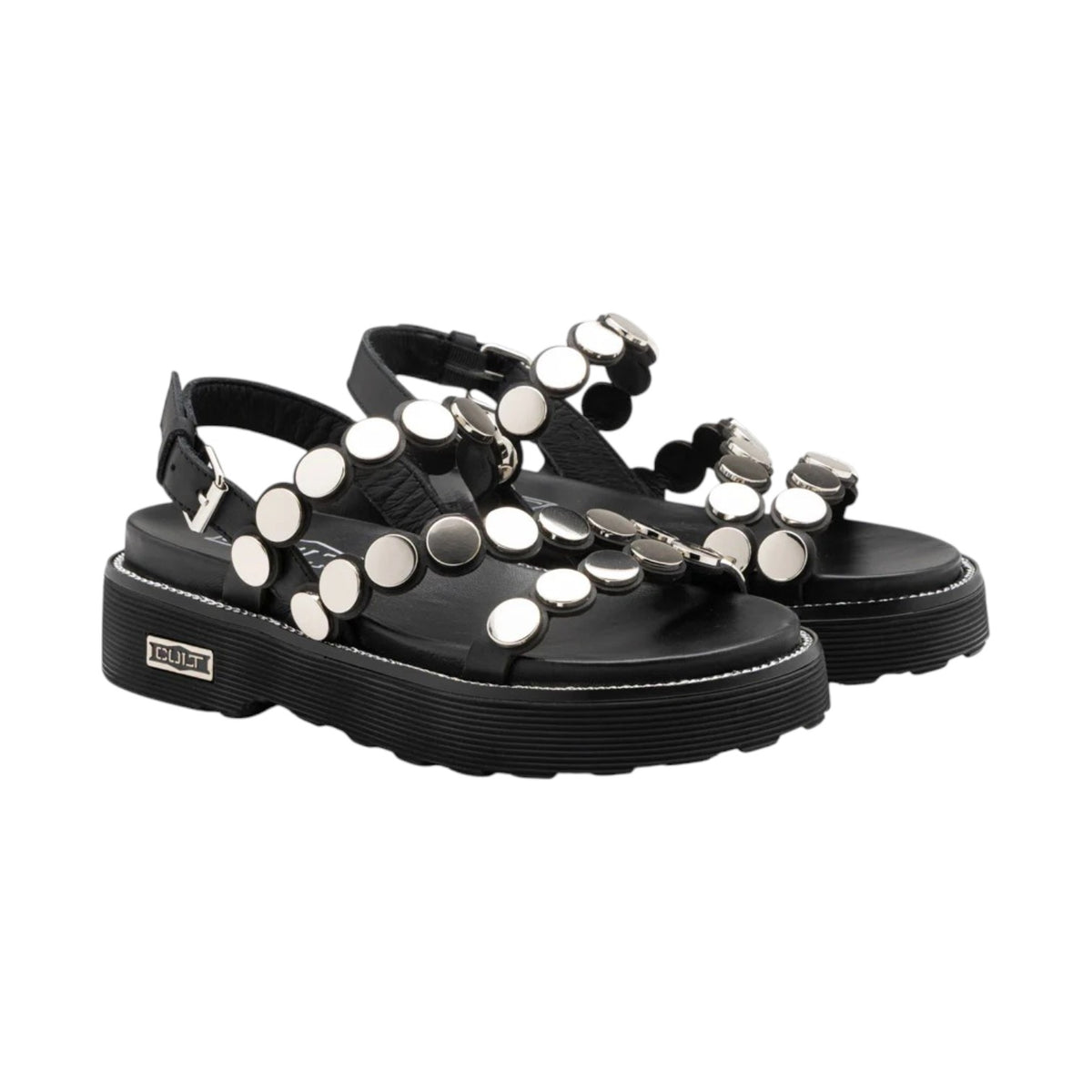 Cult Sandalo Donna in Pelle Nera con Borchie