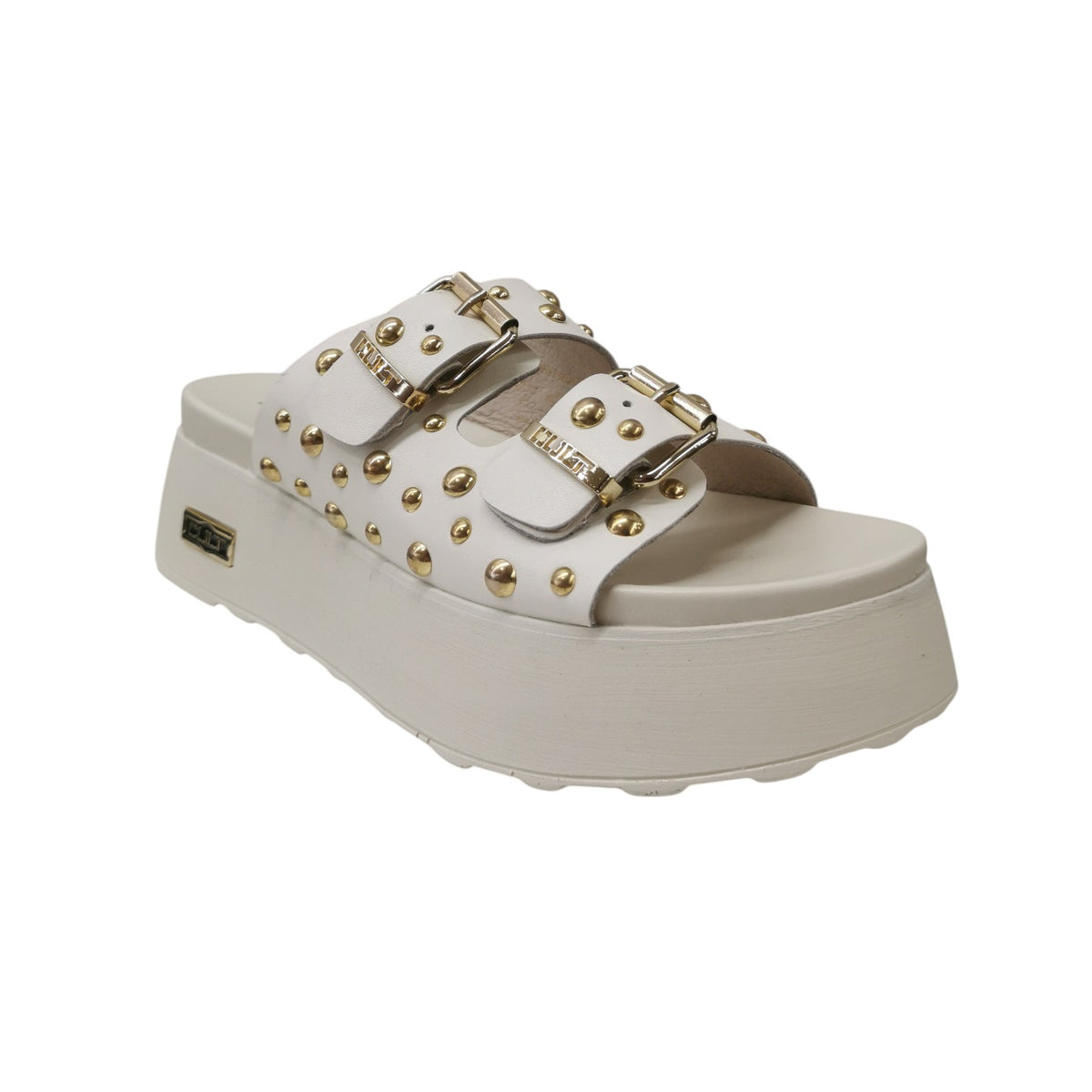 Cult Ciabatta Donna Platform in Pelle Bianca Oro con Borchie