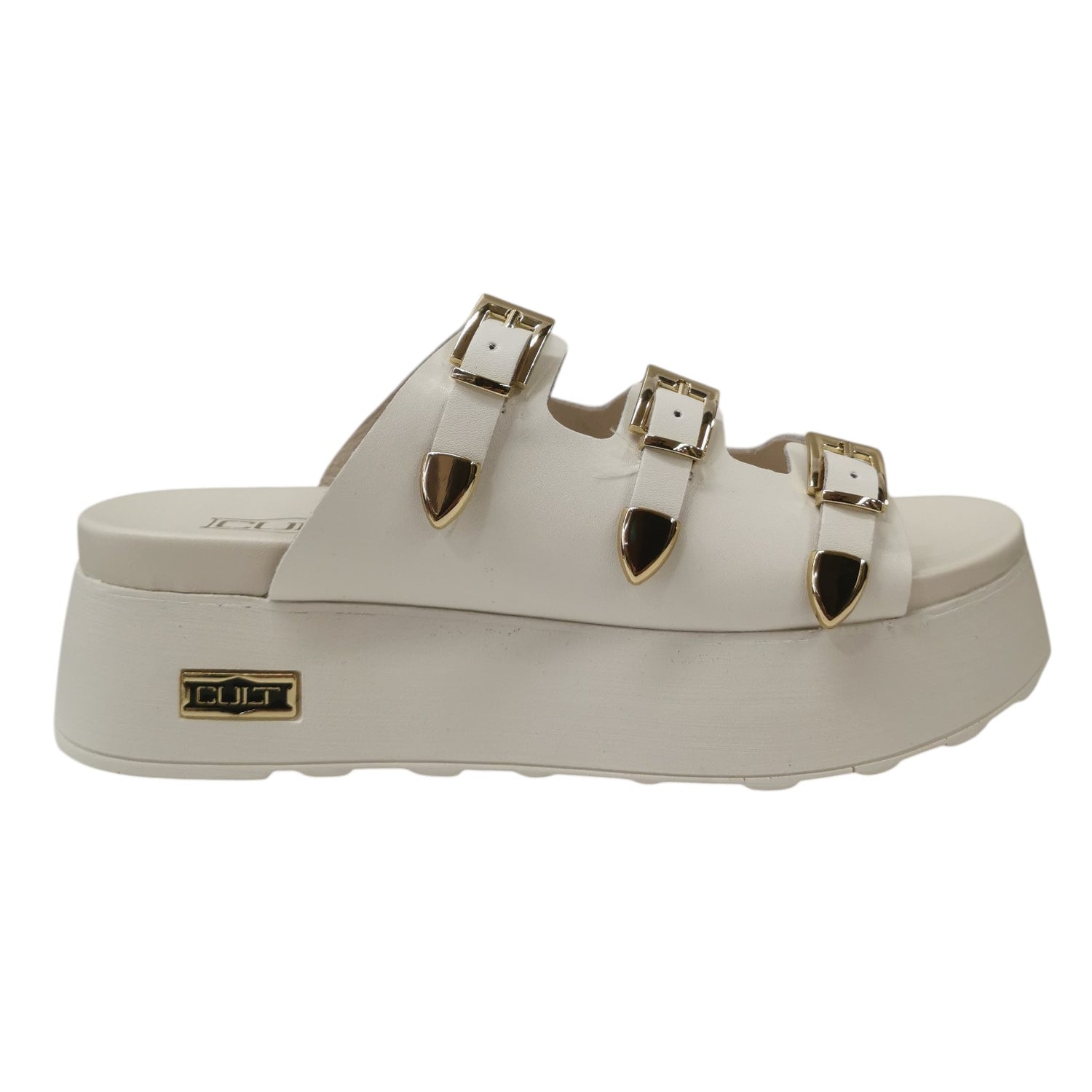 Cult Ciabatta Donna Platform in Pelle Bianca con Triplo Cinturino