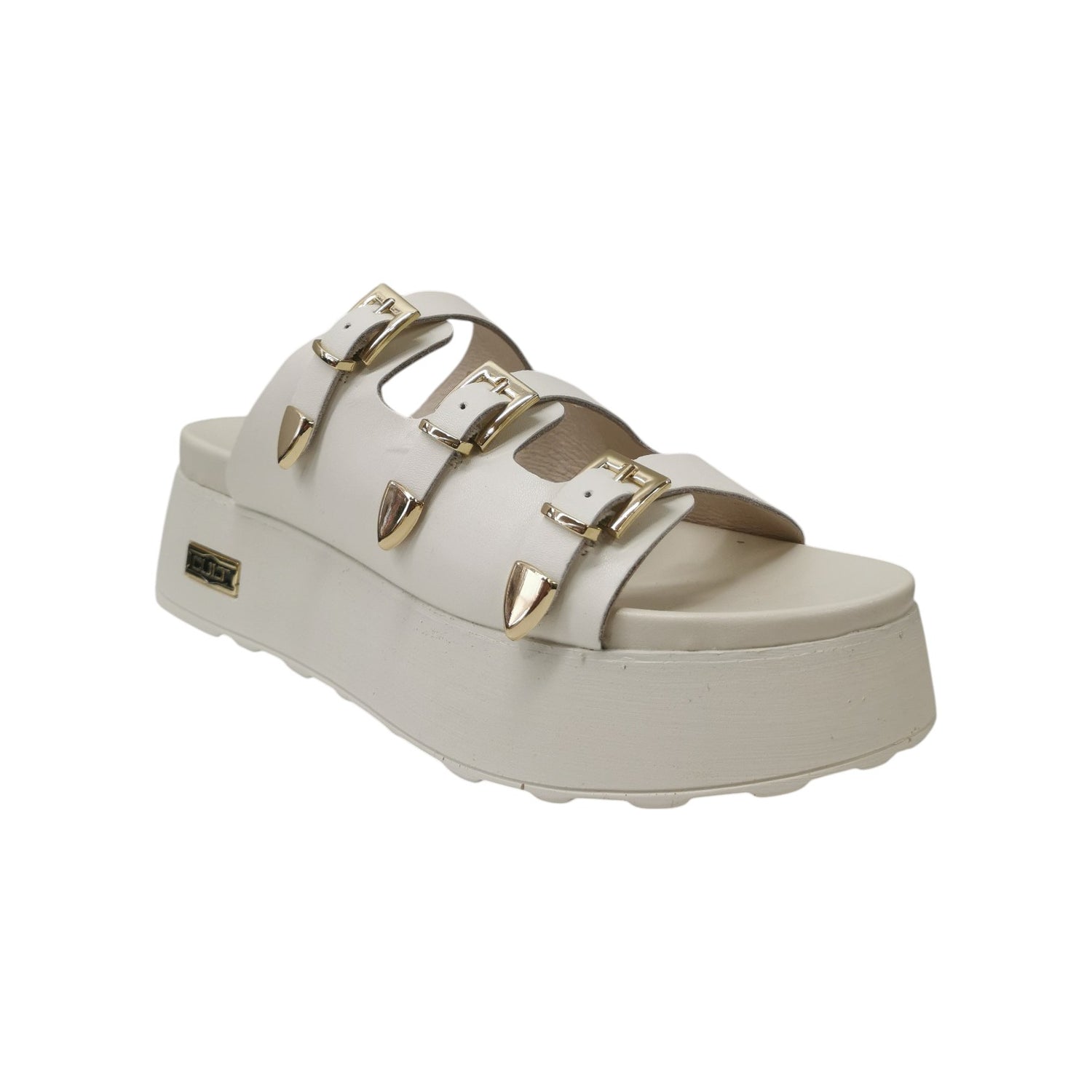 Cult Ciabatta Donna Platform in Pelle Bianca con Triplo Cinturino