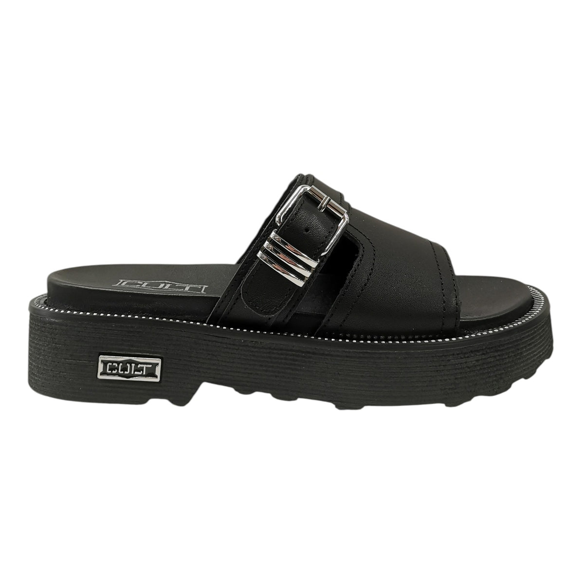 Cult Ciabatta Donna in Pelle Nera con Fibbia Laterale
