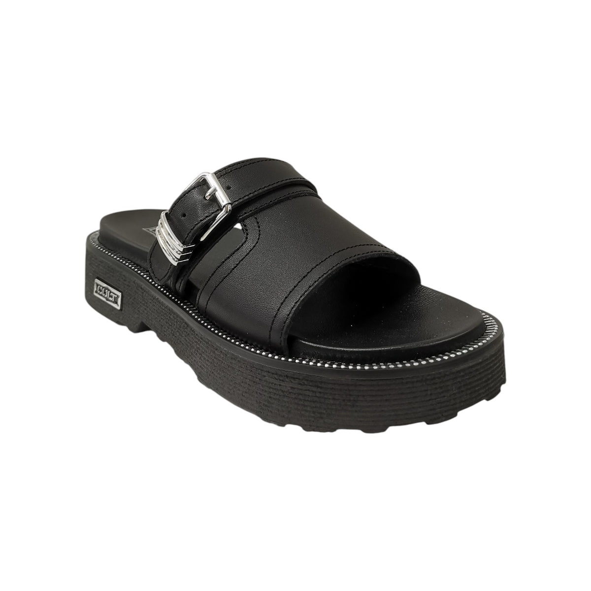 Cult Ciabatta Donna in Pelle Nera con Fibbia Laterale