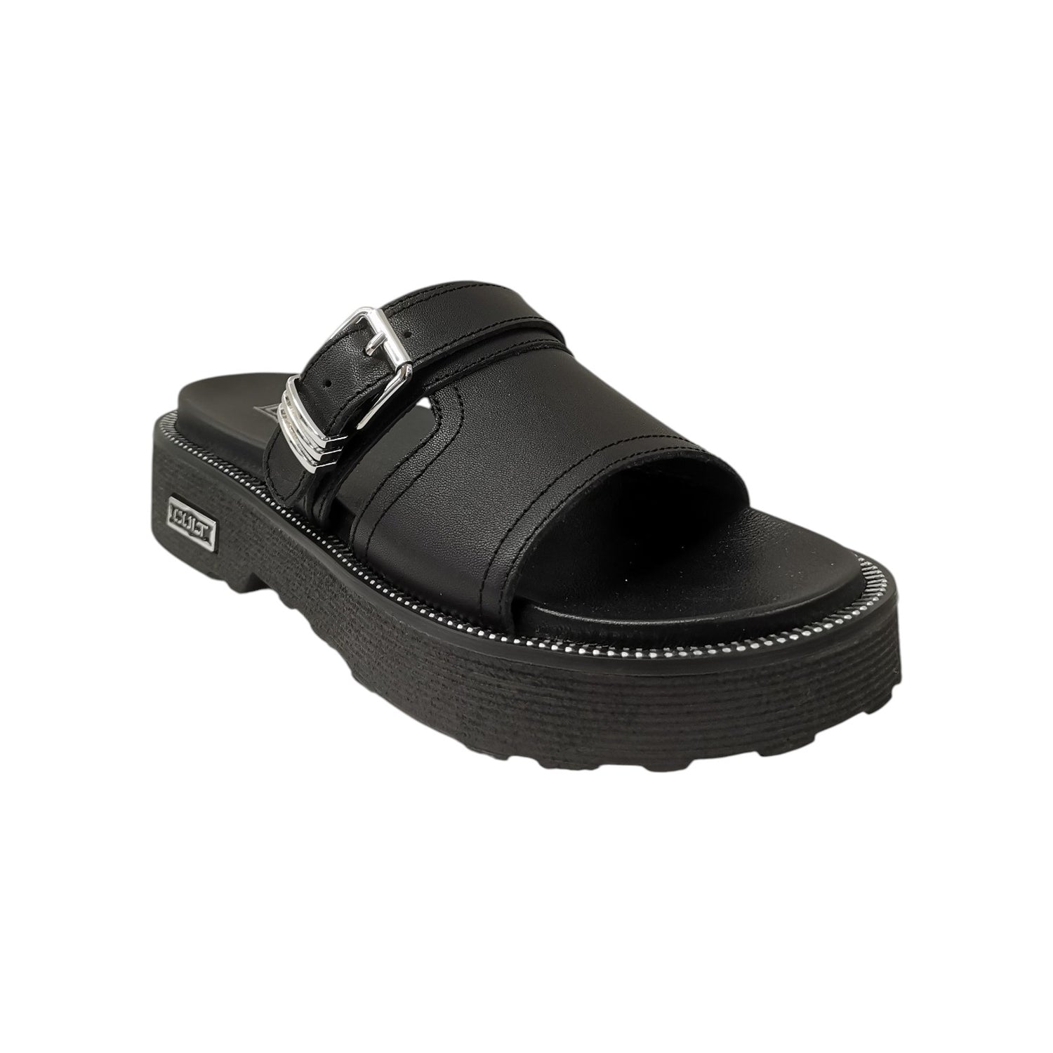 Cult Ciabatta Donna in Pelle Nera con Fibbia Laterale