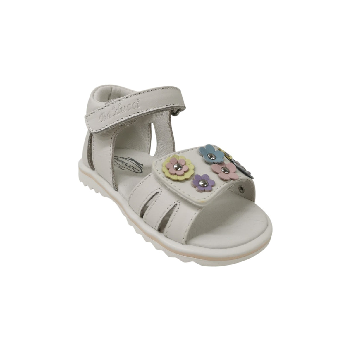 Balducci Sandalo Bambina in Pelle Bianca con Fiori e Strappo