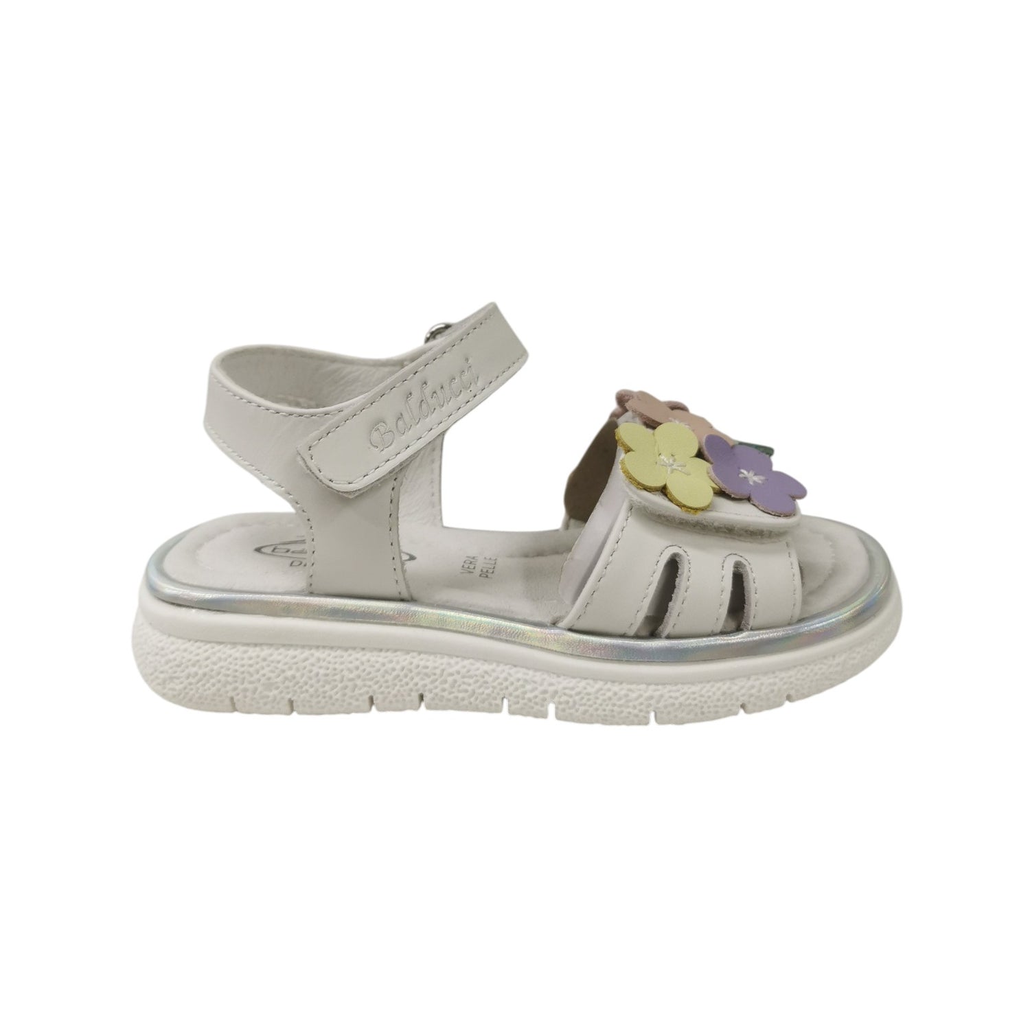Balducci Sandalo Bambina in Pelle Bianca con Strappo e Fiori