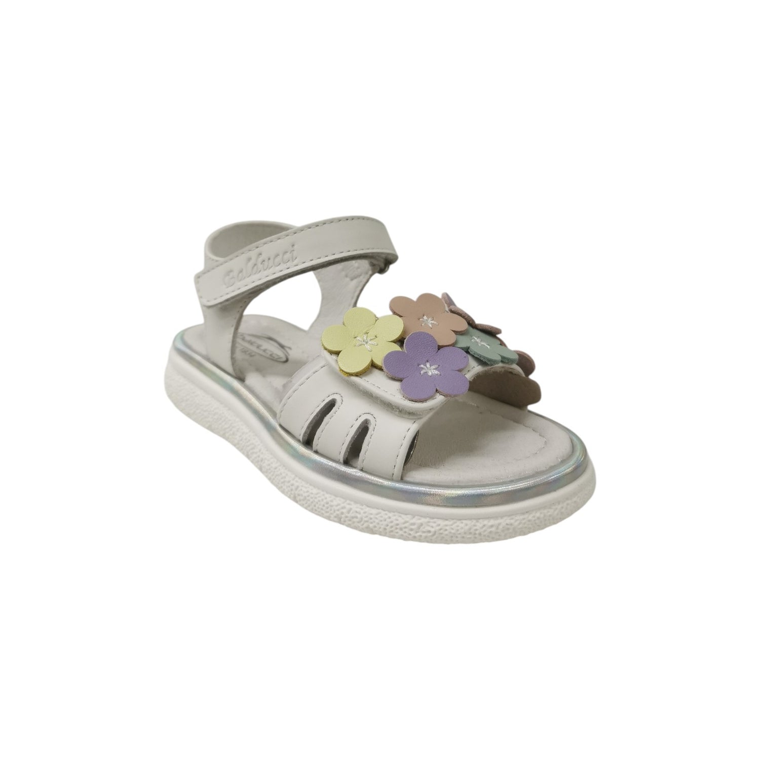 Balducci Sandalo Bambina in Pelle Bianca con Strappo e Fiori