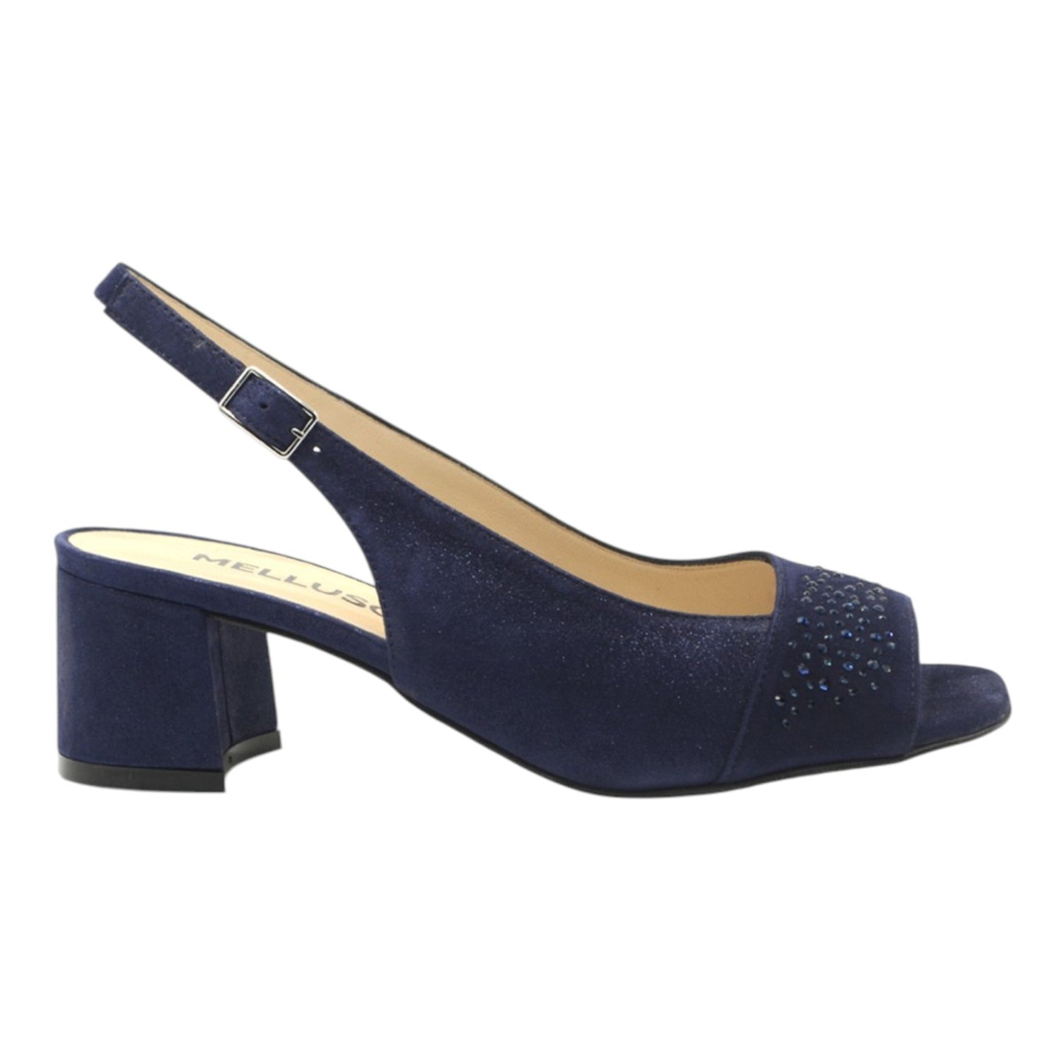 Melluso Spuntata Donna Blu con Strass e Tacco Largo Alto 60mm