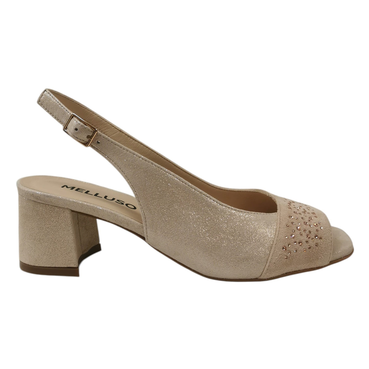 Melluso Spuntata Donna Platino con Strass e Tacco Largo Alto 60mm