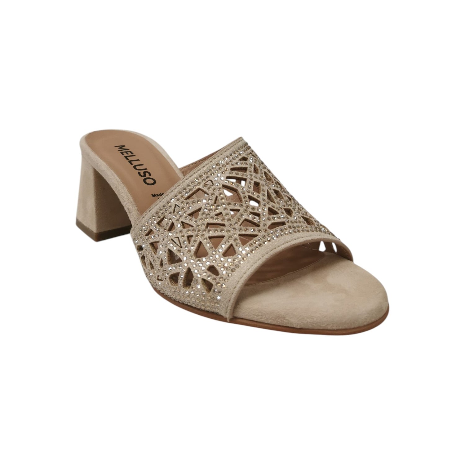 Melluso Scalzato Donna Beige Traforato Strass e Tacco Largo Alto 65mm Numero 42/43/44