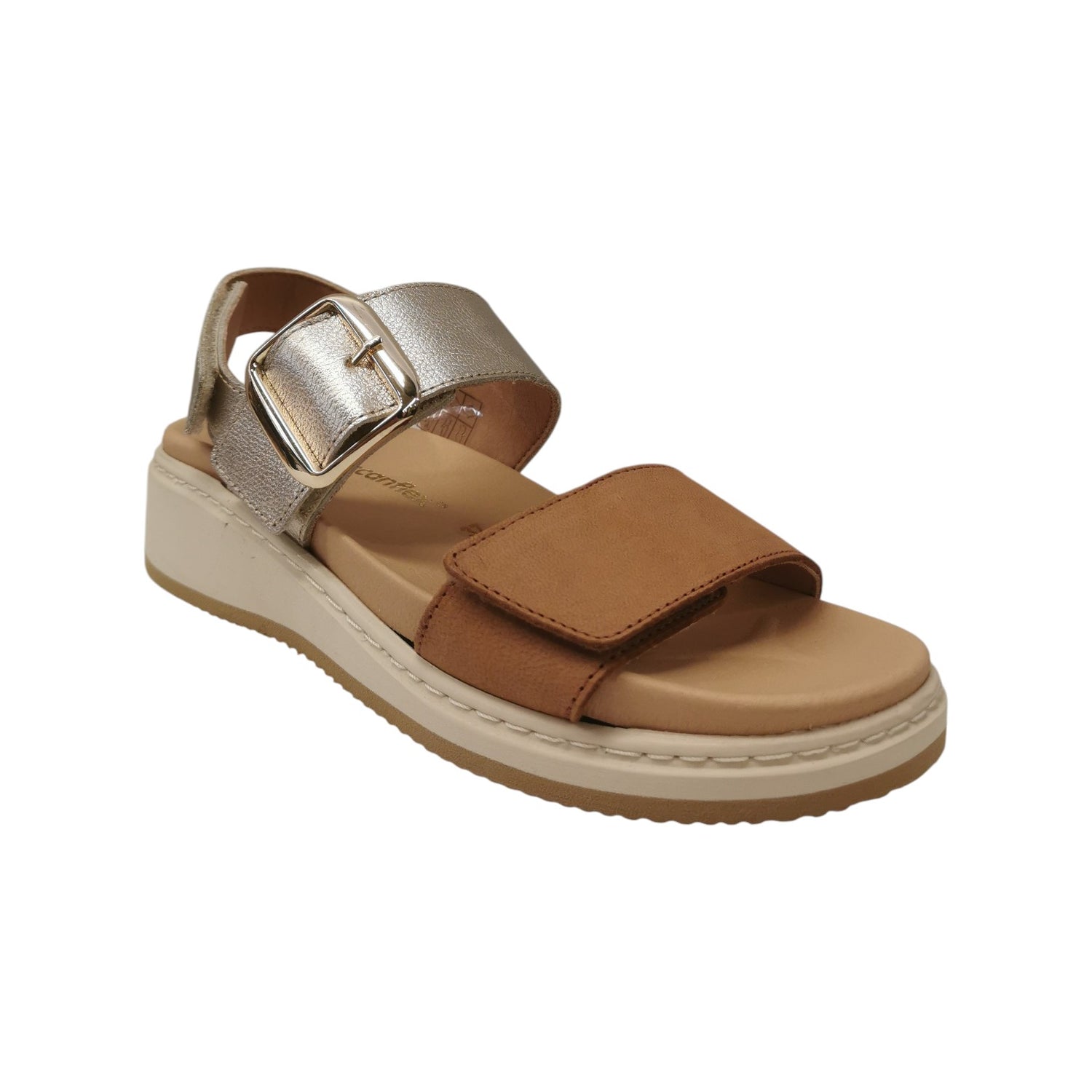 Descanflex Sandalo Donna in Pelle Cuoio Oro con Fibbia