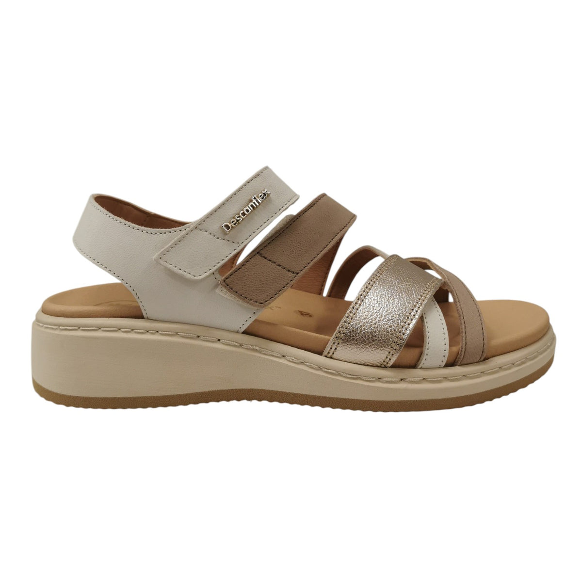 Descanflex Sandalo Donna in Pelle Beige Bianco con Strappo