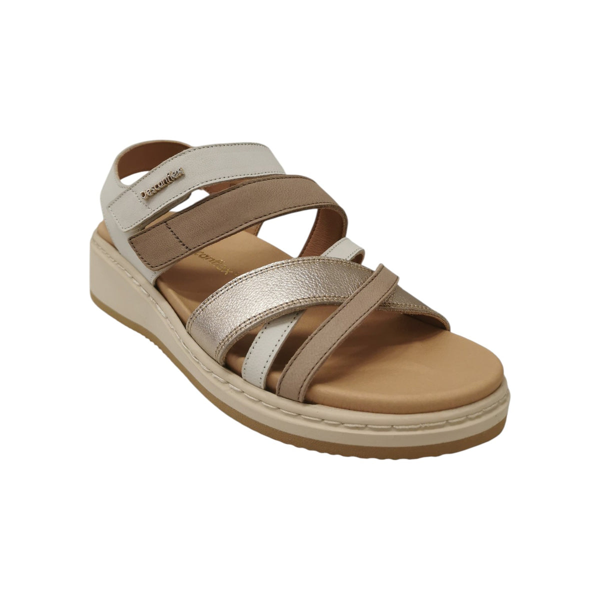 Descanflex Sandalo Donna in Pelle Beige Bianco con Strappo