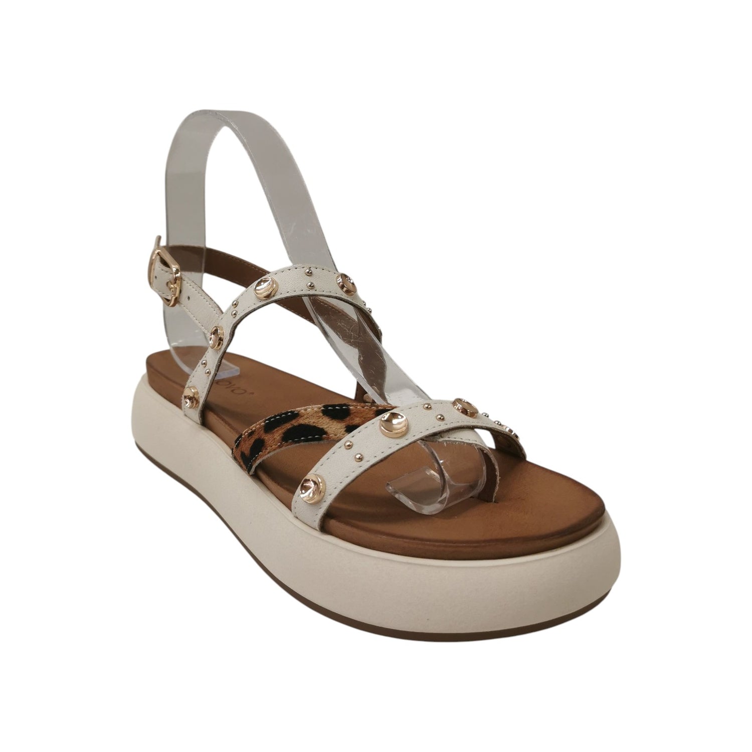 Inuovo Sandalo Platform Donna in Pelle Crema con Dettaglio Leopardato