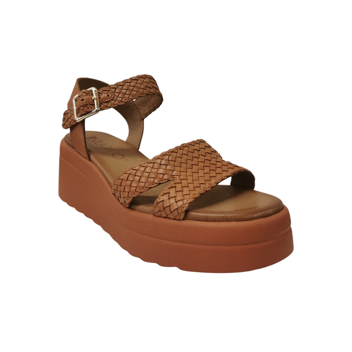 Inuovo Sandalo Donna in Pelle Cuoio Intrecciato con Zeppa Alta 70mm