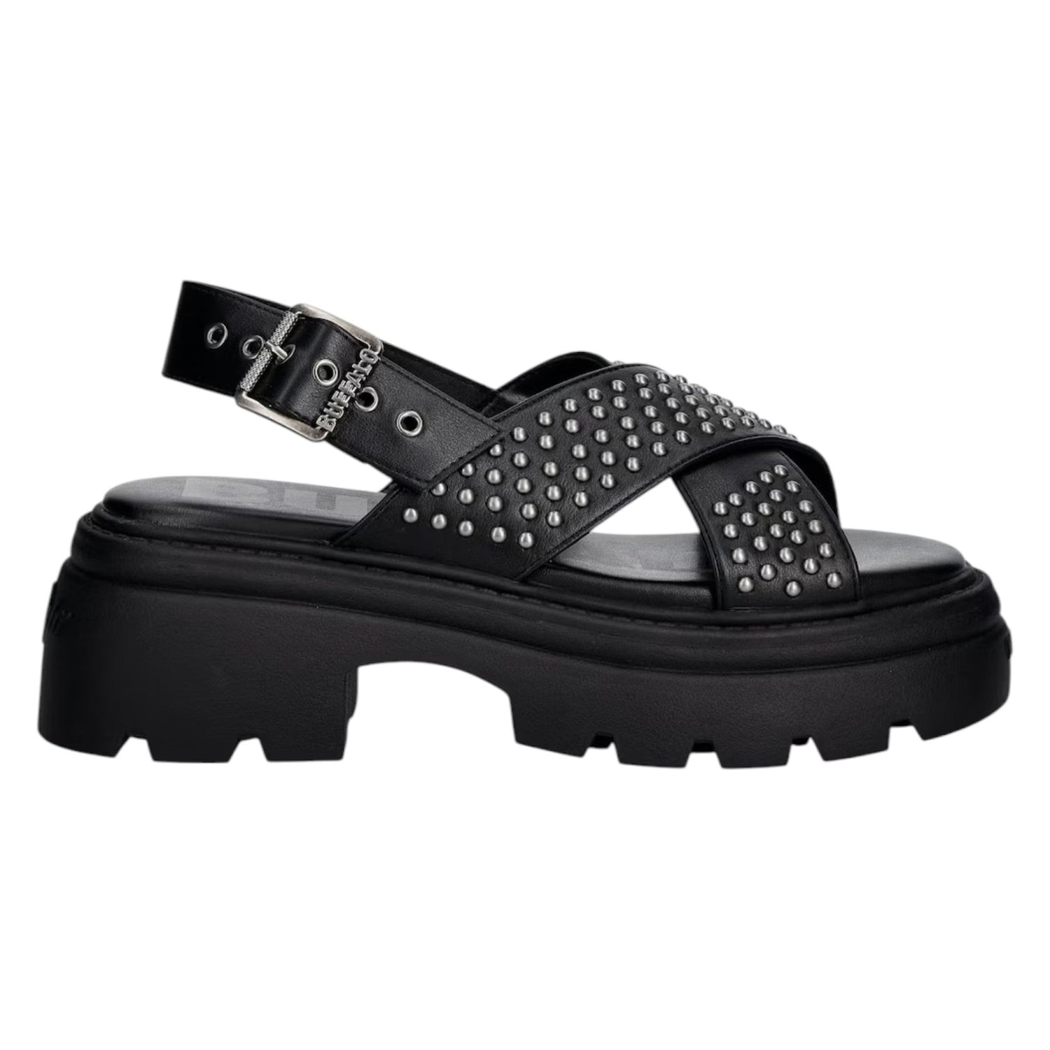 Buffalo Vega Cross Sandalo Donna Nero con Borchiette