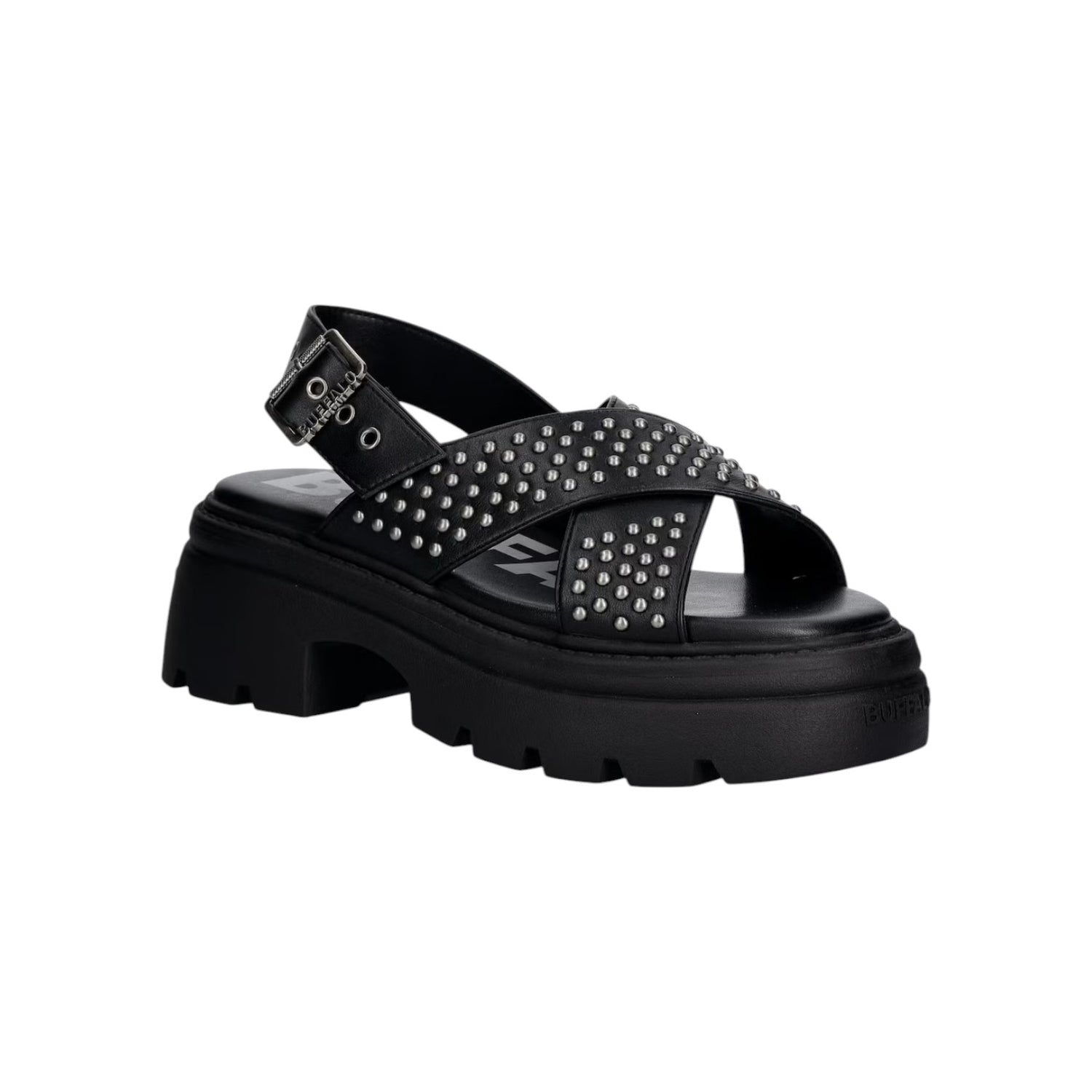 Buffalo Vega Cross Sandalo Donna Nero con Borchiette