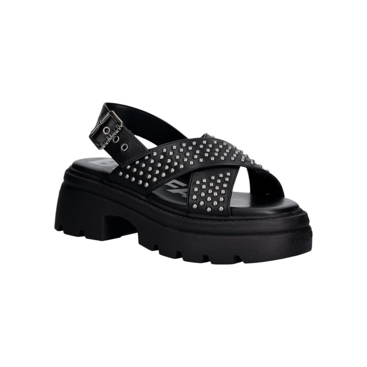 Buffalo Vega Cross Sandalo Donna Nero con Borchiette