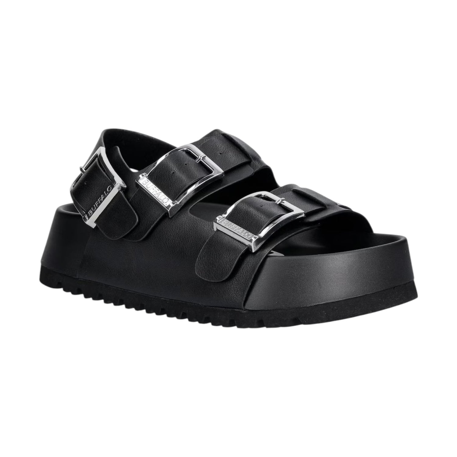 Buffalo Jane Athena Buckle Sandalo Donna Platform Nero on Fibbie