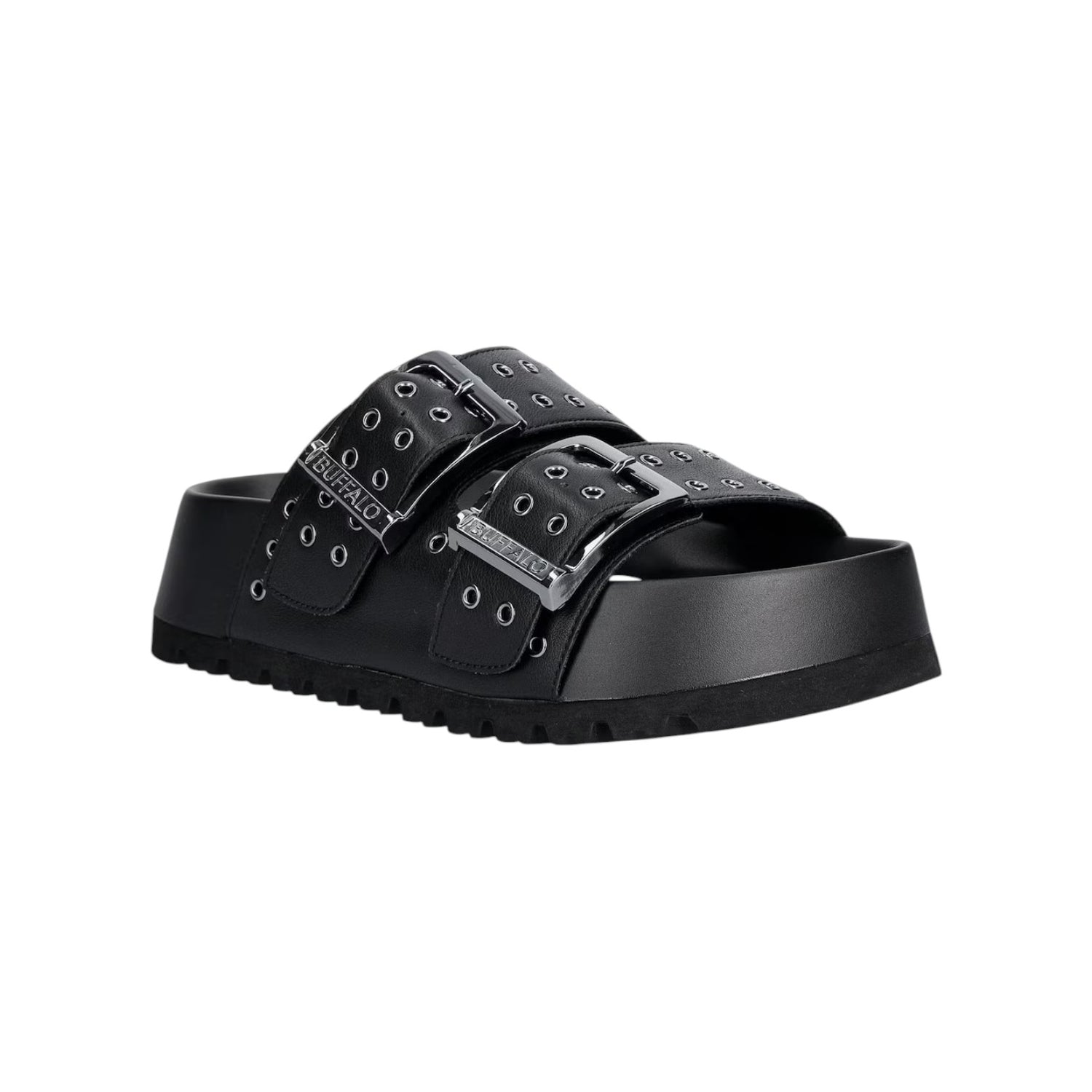 Buffalo Jane Ari Riv Ciabatta Platform Donna Nera con Borchie