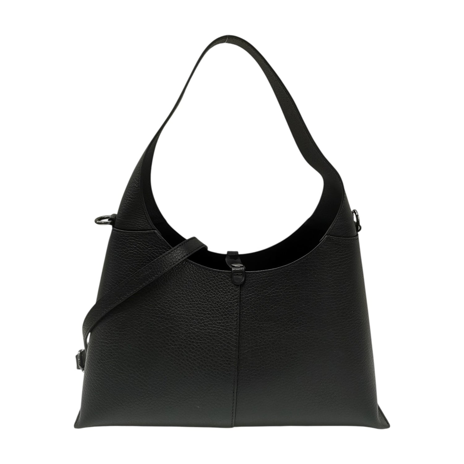 M Brc Borsa a Spalla Donna Media Linea Luna in Pelle Nera con Pochette