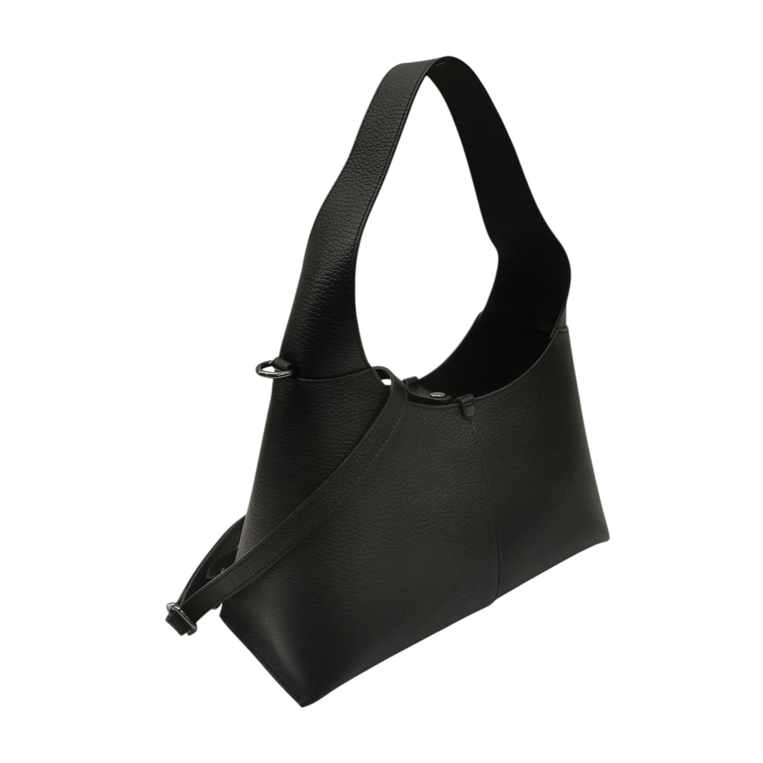 M Brc Borsa a Spalla Donna Media Linea Luna in Pelle Nera con Pochette