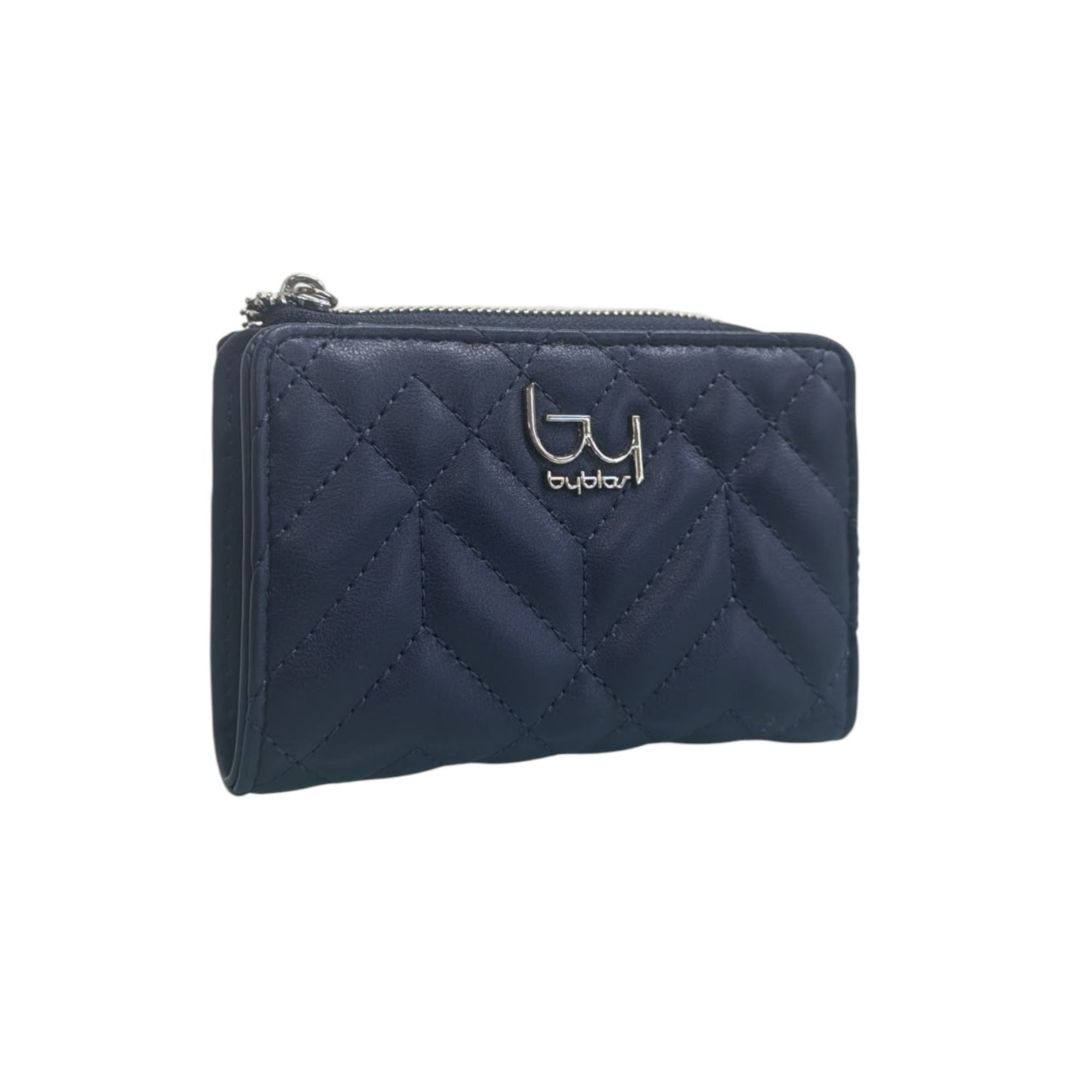 By Byblos Portafoglio Medio Trapuntato Donna Blu con Zip e Bottone