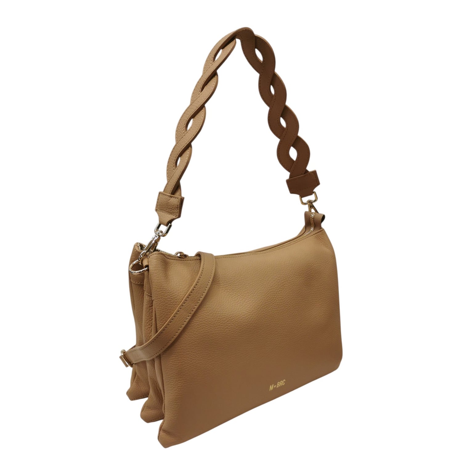 M Brc Borsa a Spalla Media Donna Linea Onda in Pelle Cammello