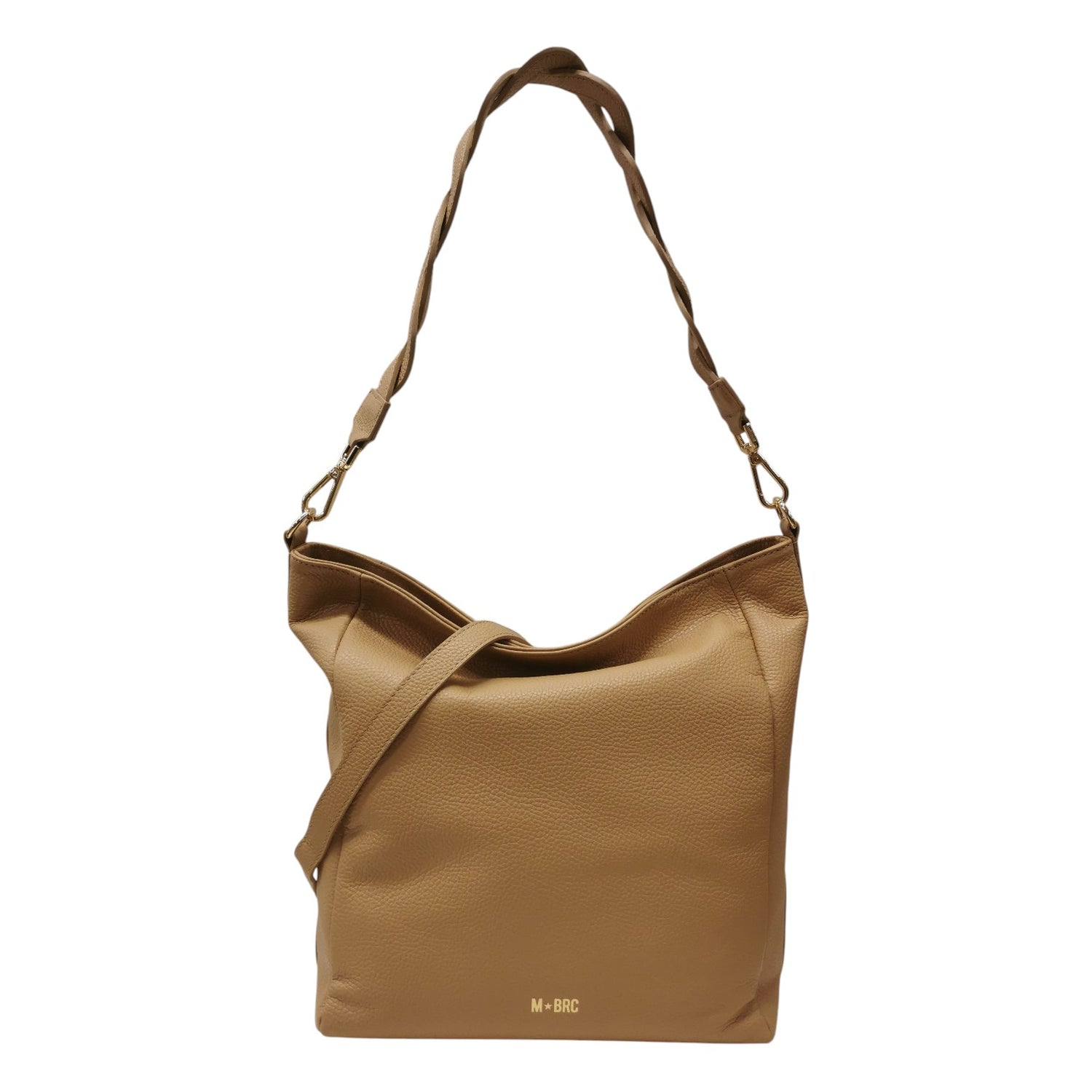 M Brc Borsa a Spalla Sacca Donna in Pelle Cammello Linea Onda