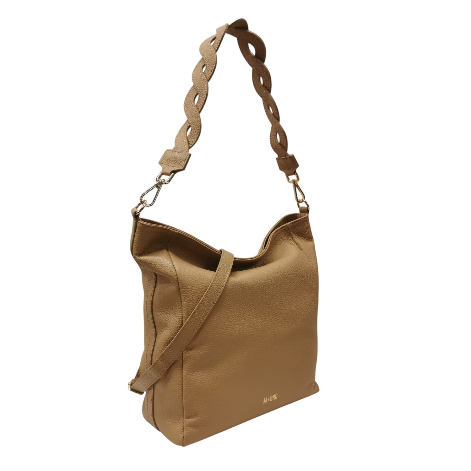 M Brc Borsa a Spalla Sacca Donna in Pelle Cammello Linea Onda
