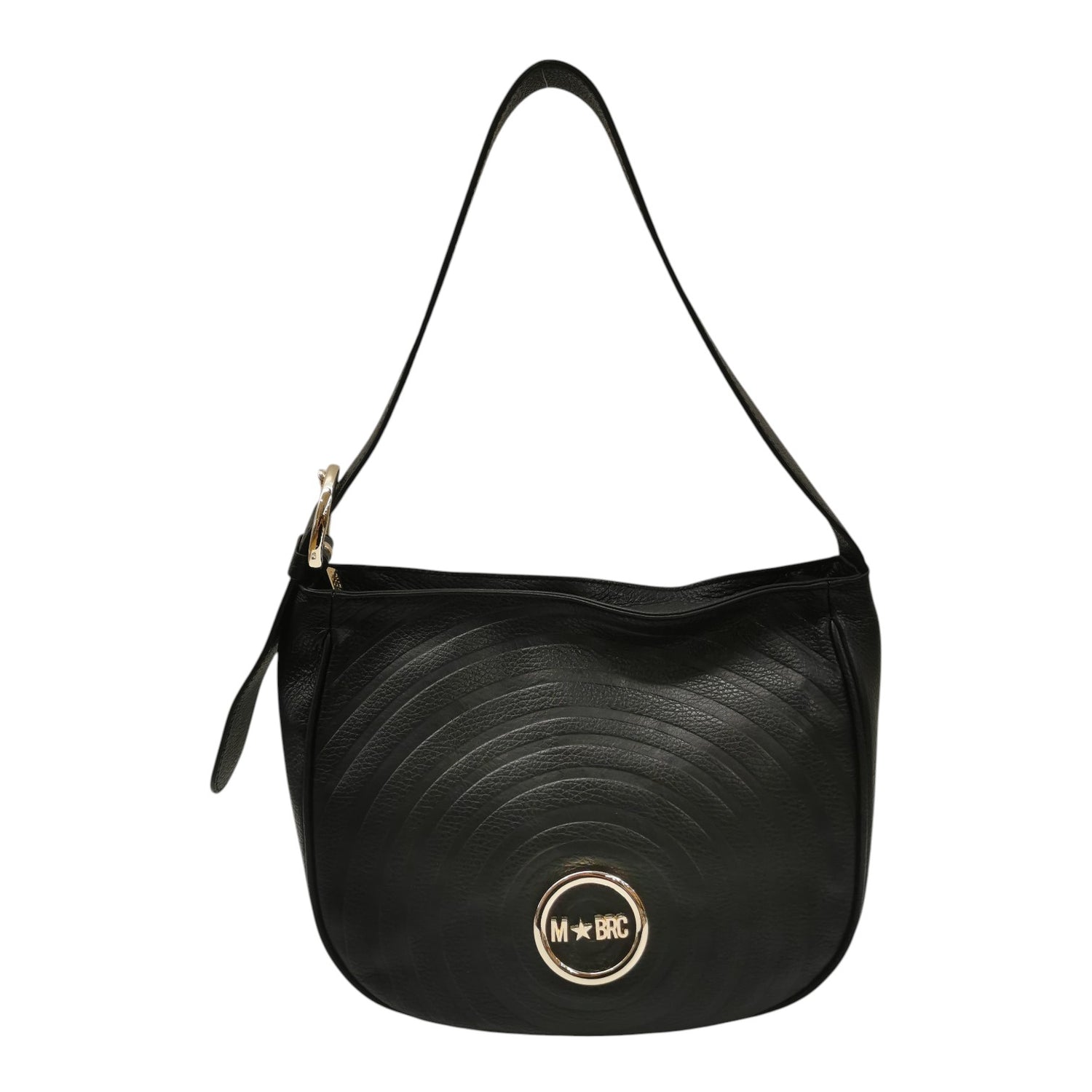 M Brc Borsa a Spalla Donna Linea Round in Pelle Nera con Logo