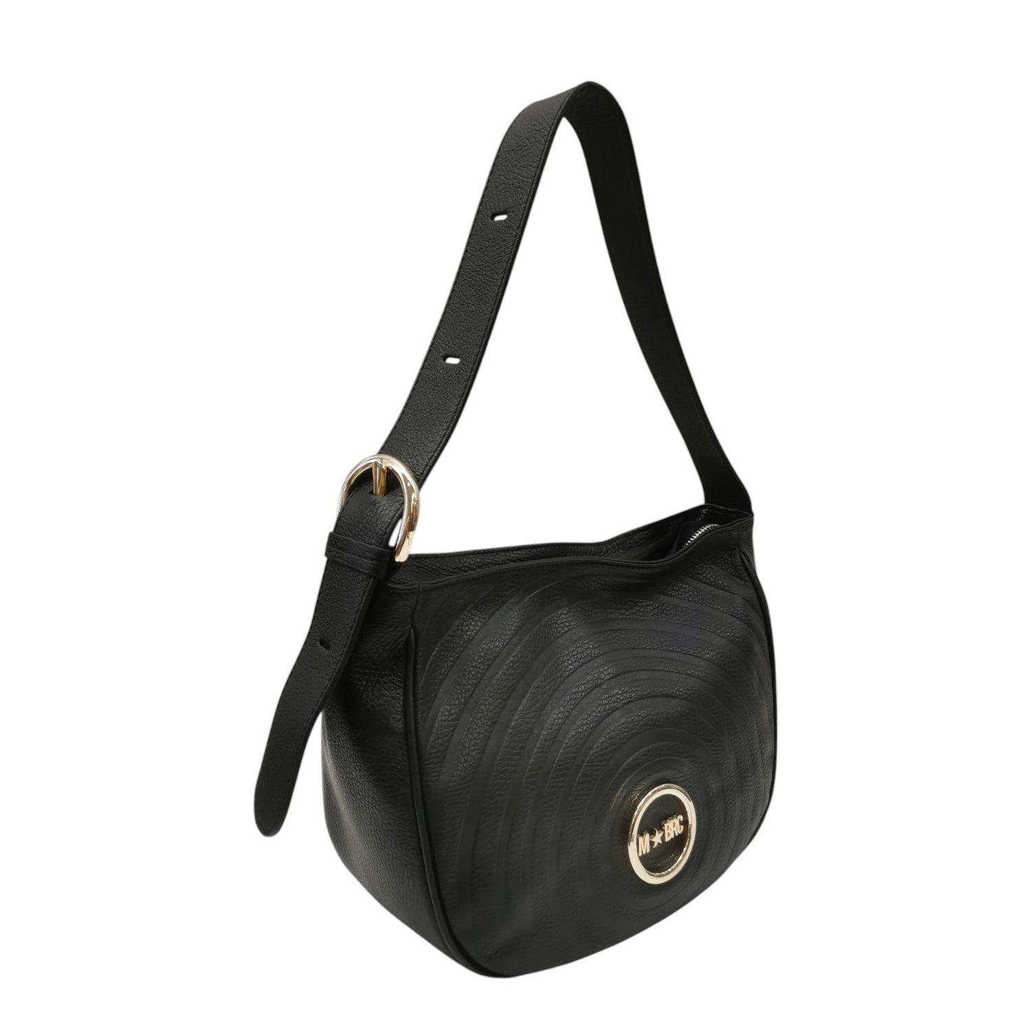 M Brc Borsa a Spalla Donna Linea Round in Pelle Nera con Logo