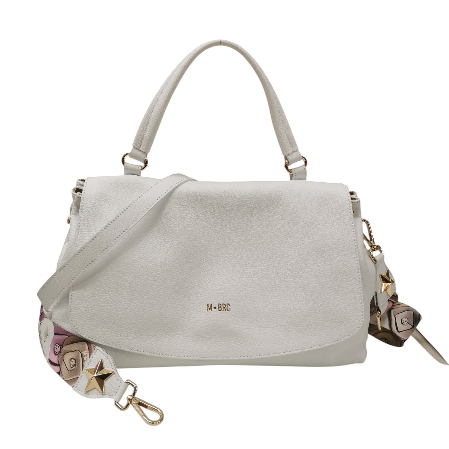 M Brc Borsa a Mano Donna in Pelle Bianca Linea Obona con Tracolla