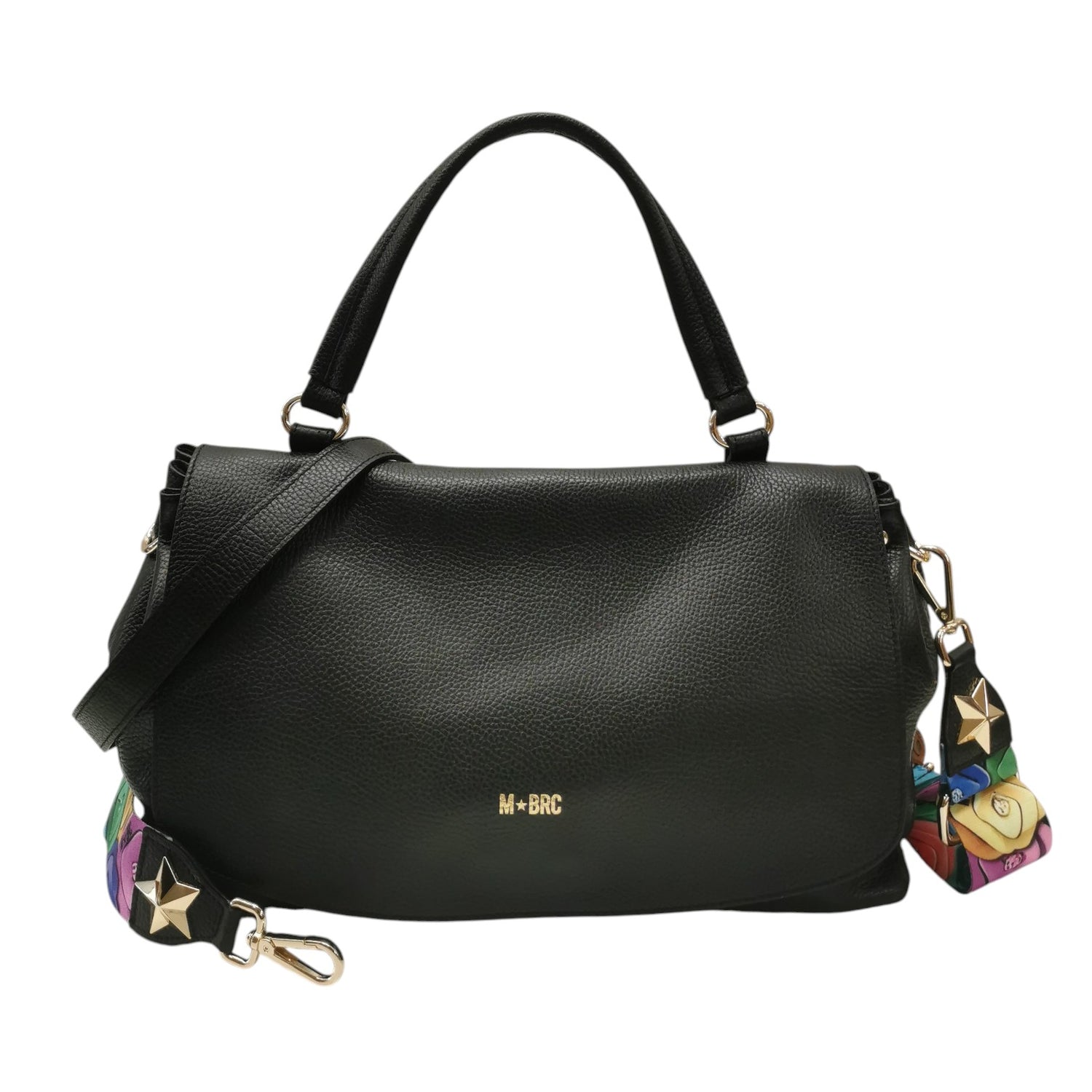 M Brc Borsa a Mano Donna in Pelle Nera Linea Obona con Tracolla
