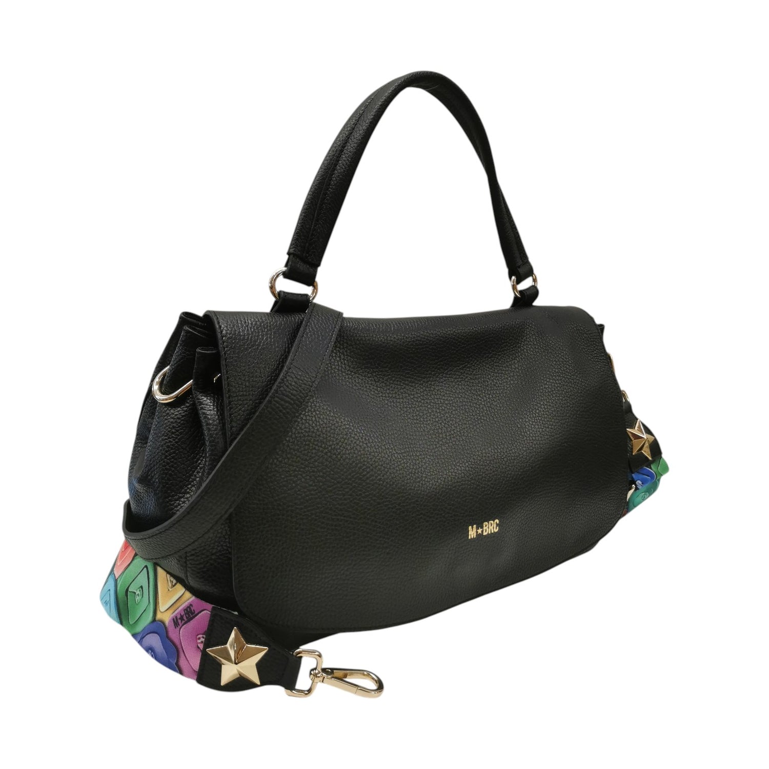 M Brc Borsa a Mano Donna in Pelle Nera Linea Obona con Tracolla