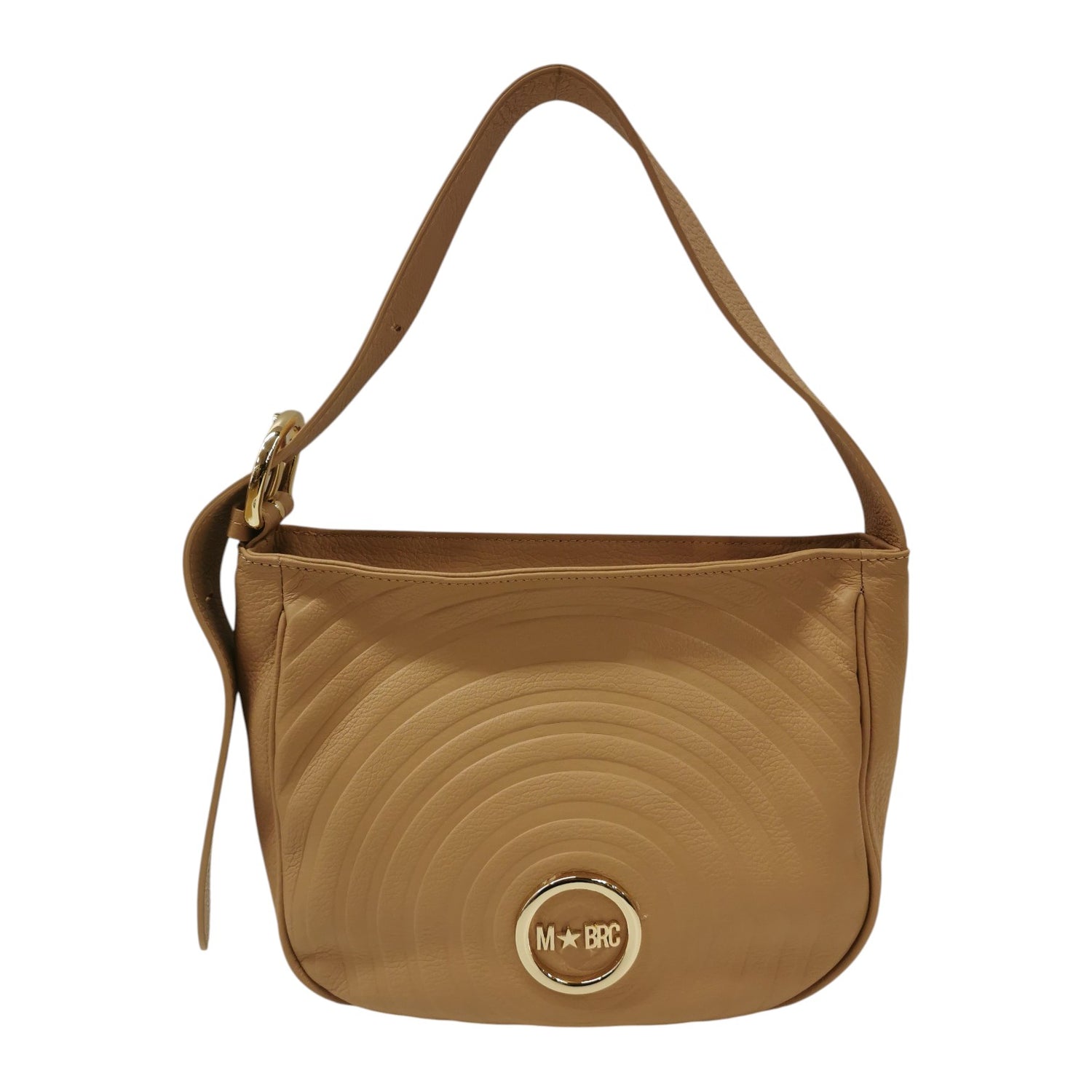 M Brc Borsa a Spalla Donna Linea Round in Pelle Cammello con Logo